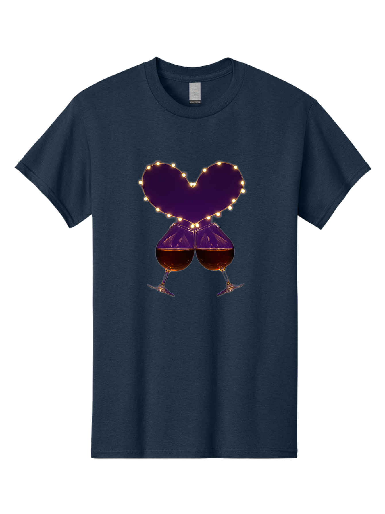Clinking-Wine-Glasses-Heart Men'S Graphic Tee, 100% Cotton, Comfortable Casual Summer Wear, Machine Washable, Wine Glasses Cheers, Romantic Evening, Couple'S Night, Love Is In The Air, Sharing A Drink, Togetherness, Valentine'S Day Gift, Bac863