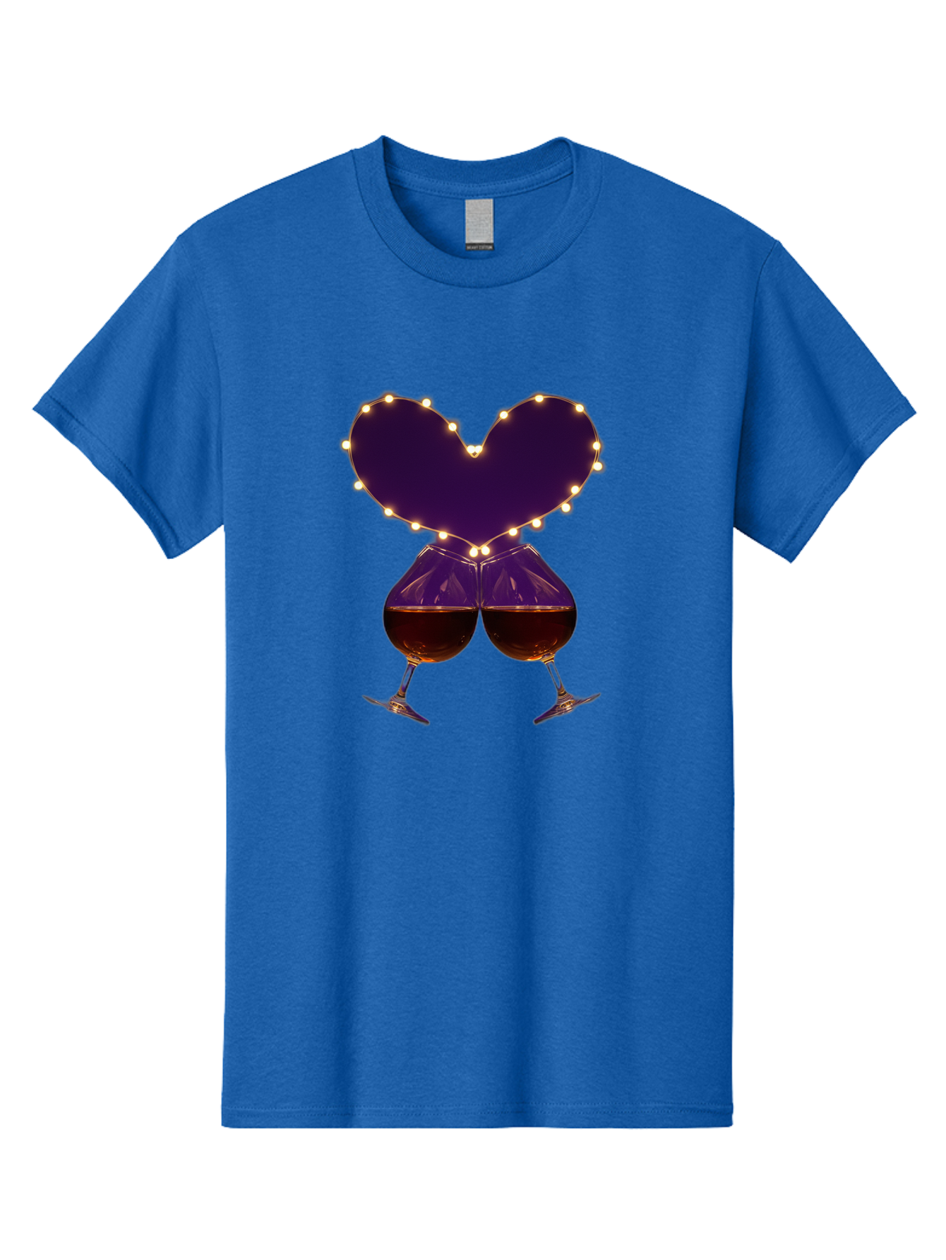 Clinking-Wine-Glasses-Heart Men'S Graphic Tee, 100% Cotton, Comfortable Casual Summer Wear, Machine Washable, Wine Glasses Cheers, Romantic Evening, Couple'S Night, Love Is In The Air, Sharing A Drink, Togetherness, Valentine'S Day Gift, Bac863