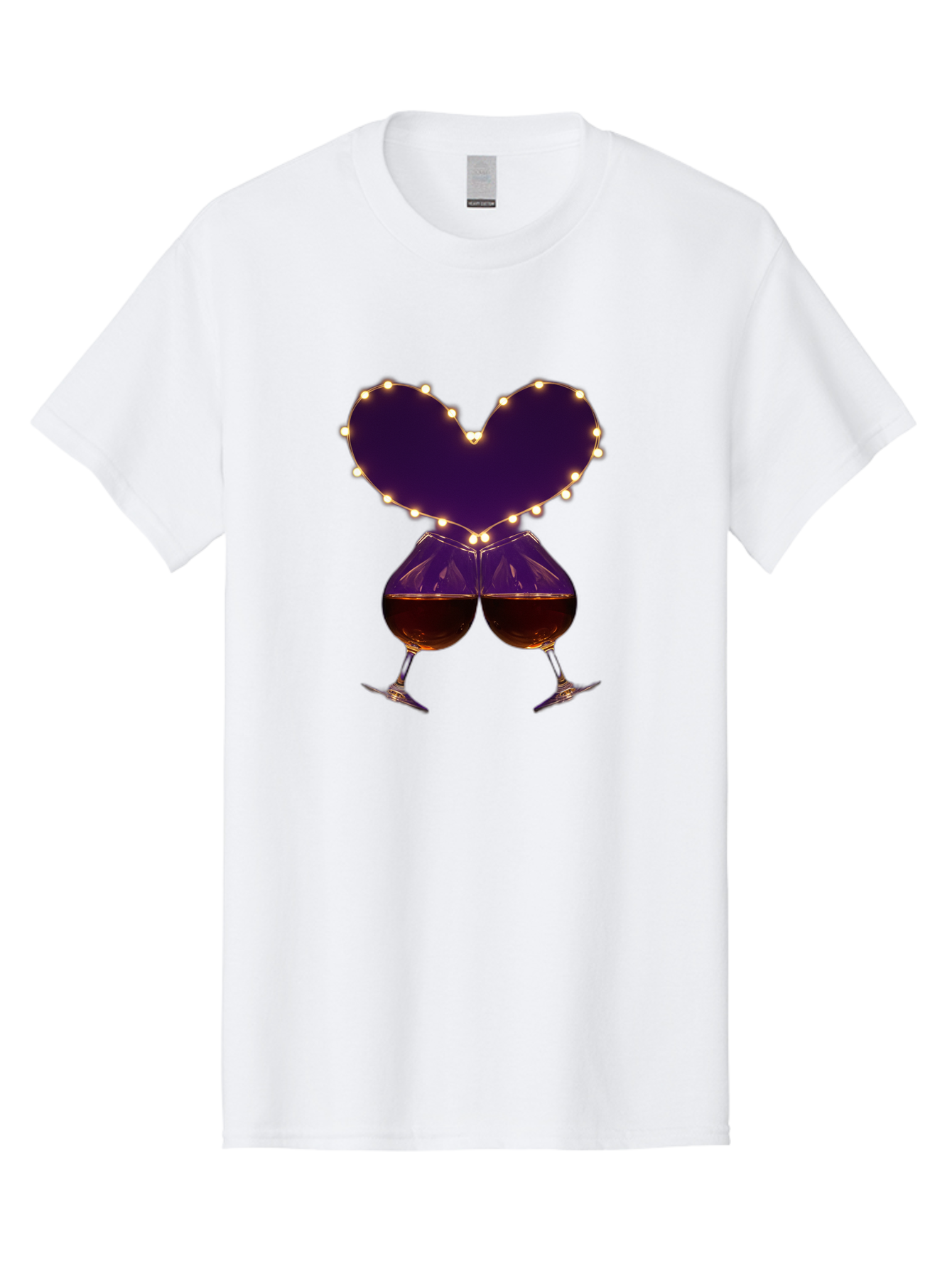 Clinking-Wine-Glasses-Heart Men'S Graphic Tee, 100% Cotton, Comfortable Casual Summer Wear, Machine Washable, Wine Glasses Cheers, Romantic Evening, Couple'S Night, Love Is In The Air, Sharing A Drink, Togetherness, Valentine'S Day Gift, Bac863