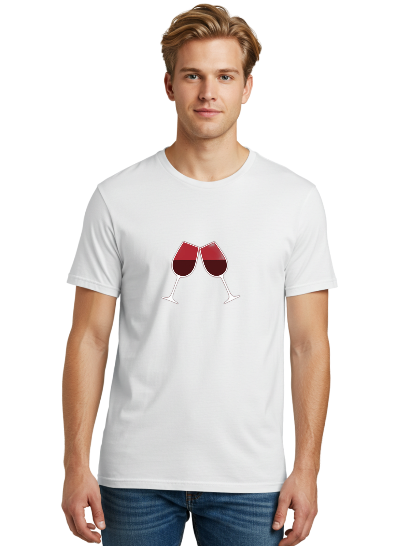 Clinking-Wine-Glasses Men'S Graphic Tee, 100% Cotton, Comfortable Casual Summer Wear, Machine Washable, Wine Glasses Clinking, Celebratory Toast, Red Wine, Luxury Beverage, Wine Tasting, Adult Beverage, Social Gathering, Celebration Moment Bac864