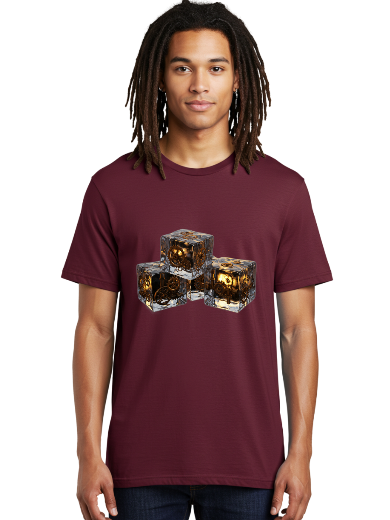 Clockwork-Dice Men'S Graphic Tee, 100% Cotton, Comfortable Casual Summer Wear, Machine Washable, Transparent Dice, Mechanical Gears, Clockwork Mechanisms, Intricate Details, Golden Accents, Modern Gaming Accessories, Tabletop Gaming, Rpg Dice Bac865