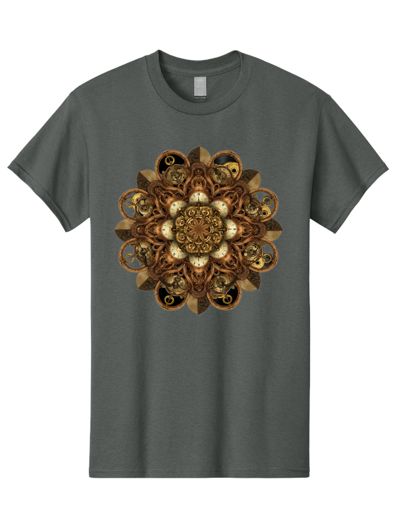 Clockwork-Mandala Men'S Graphic Tee, 100% Cotton, Comfortable Casual Summer Wear, Machine Washable, Steampunk Clock Mandala, Intricate Clockwork Design, Antique Clockwork Mechanism, Ornate Patterns, Vintage Gears, Complex Artwork, Surreal Art, Bac866