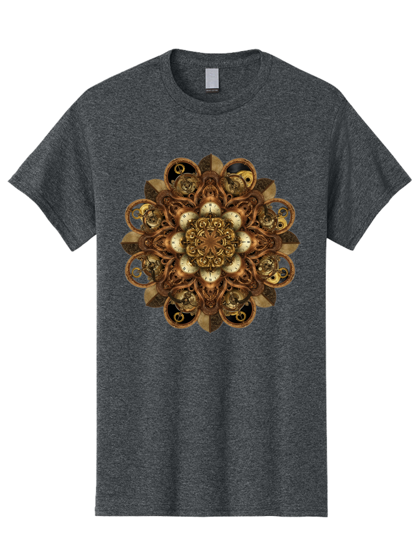 Clockwork-Mandala Men'S Graphic Tee, 100% Cotton, Comfortable Casual Summer Wear, Machine Washable, Steampunk Clock Mandala, Intricate Clockwork Design, Antique Clockwork Mechanism, Ornate Patterns, Vintage Gears, Complex Artwork, Surreal Art, Bac866