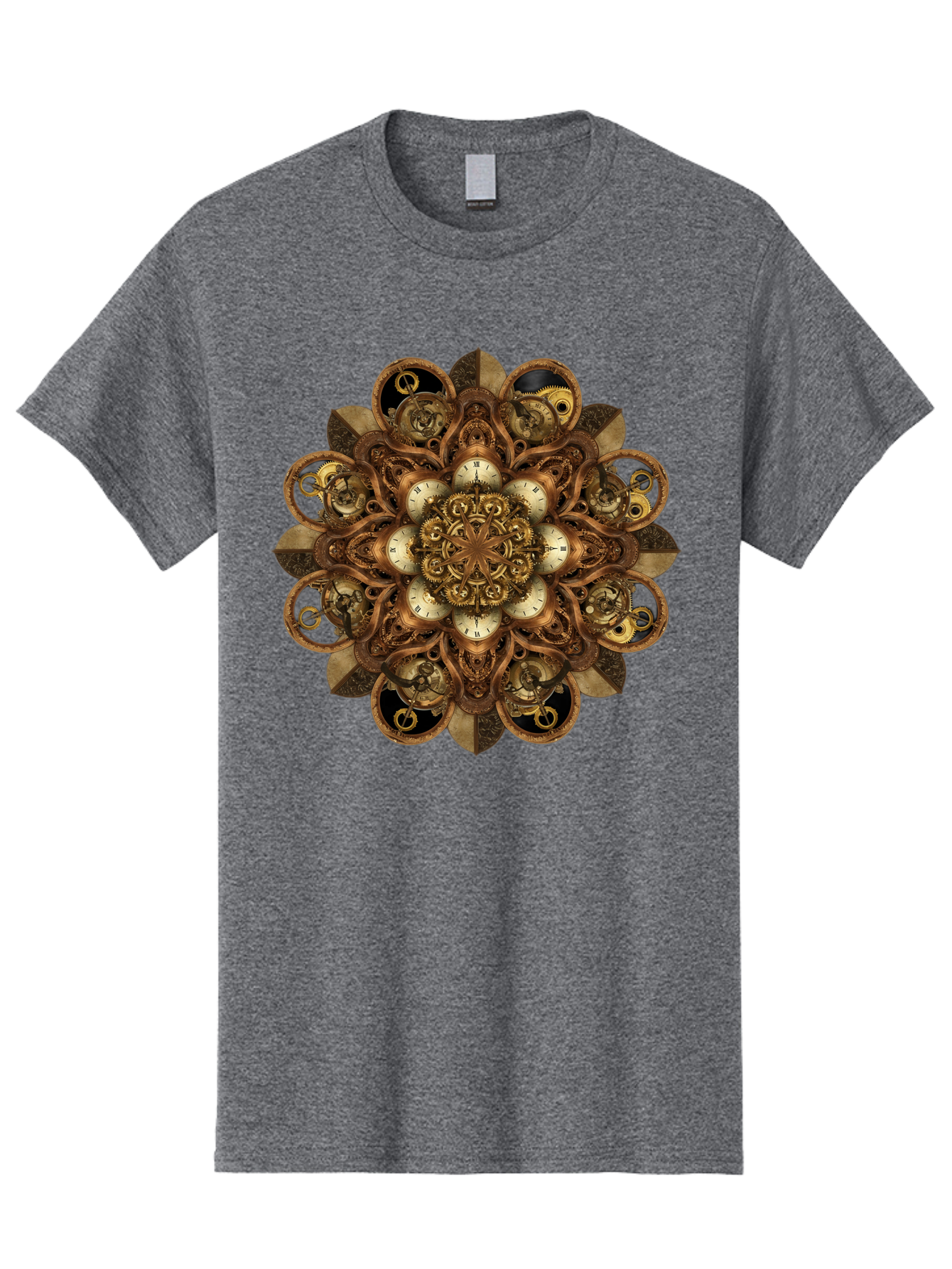 Clockwork-Mandala Men'S Graphic Tee, 100% Cotton, Comfortable Casual Summer Wear, Machine Washable, Steampunk Clock Mandala, Intricate Clockwork Design, Antique Clockwork Mechanism, Ornate Patterns, Vintage Gears, Complex Artwork, Surreal Art, Bac866