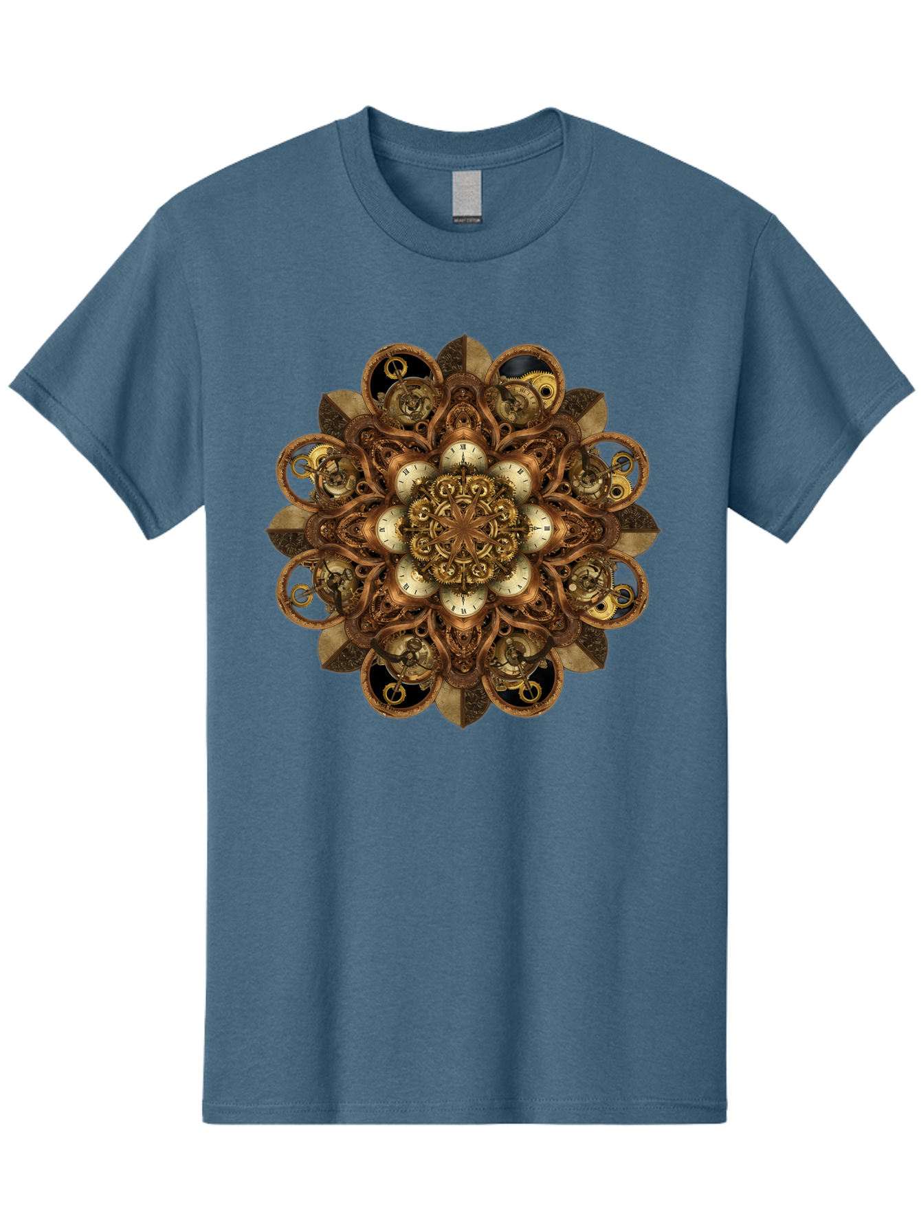 Clockwork-Mandala Men'S Graphic Tee, 100% Cotton, Comfortable Casual Summer Wear, Machine Washable, Steampunk Clock Mandala, Intricate Clockwork Design, Antique Clockwork Mechanism, Ornate Patterns, Vintage Gears, Complex Artwork, Surreal Art, Bac866