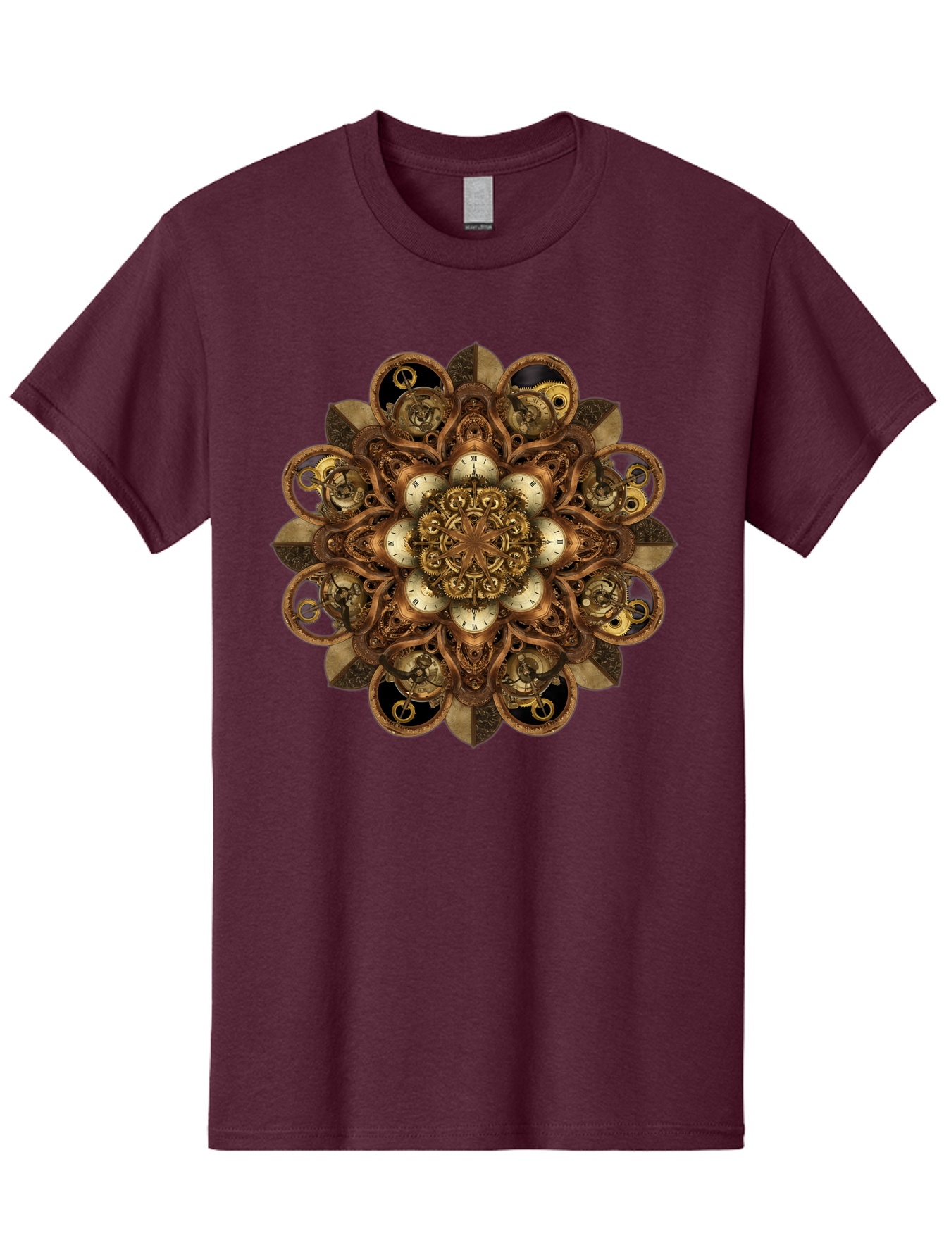 Clockwork-Mandala Men'S Graphic Tee, 100% Cotton, Comfortable Casual Summer Wear, Machine Washable, Steampunk Clock Mandala, Intricate Clockwork Design, Antique Clockwork Mechanism, Ornate Patterns, Vintage Gears, Complex Artwork, Surreal Art, Bac866