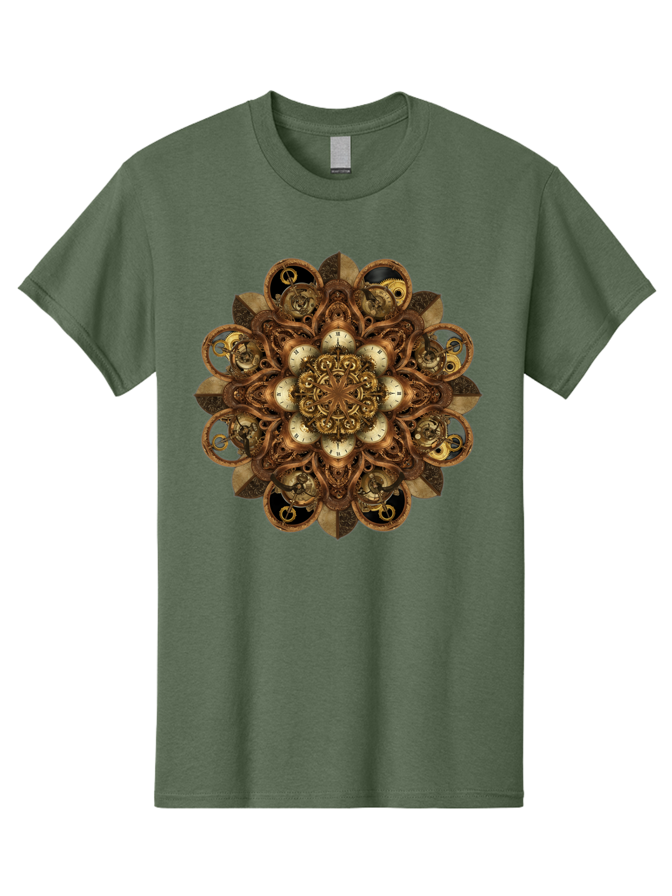 Clockwork-Mandala Men'S Graphic Tee, 100% Cotton, Comfortable Casual Summer Wear, Machine Washable, Steampunk Clock Mandala, Intricate Clockwork Design, Antique Clockwork Mechanism, Ornate Patterns, Vintage Gears, Complex Artwork, Surreal Art, Bac866