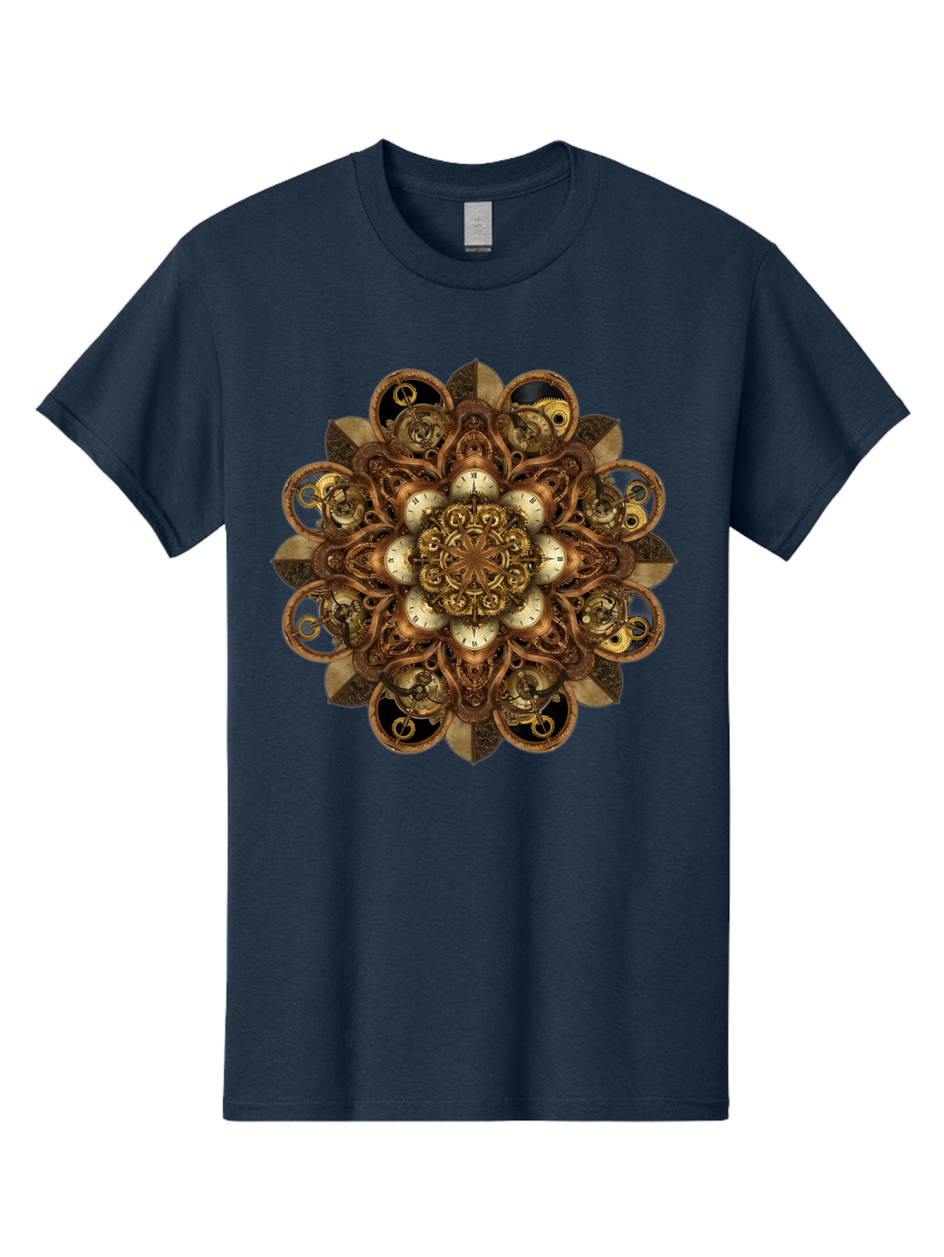 Clockwork-Mandala Men'S Graphic Tee, 100% Cotton, Comfortable Casual Summer Wear, Machine Washable, Steampunk Clock Mandala, Intricate Clockwork Design, Antique Clockwork Mechanism, Ornate Patterns, Vintage Gears, Complex Artwork, Surreal Art, Bac866