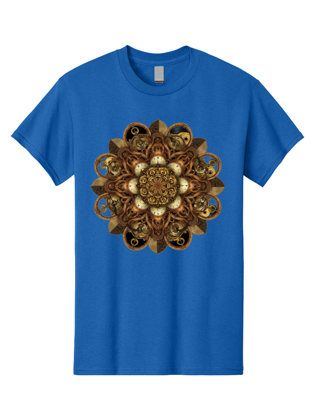 Clockwork-Mandala Men'S Graphic Tee, 100% Cotton, Comfortable Casual Summer Wear, Machine Washable, Steampunk Clock Mandala, Intricate Clockwork Design, Antique Clockwork Mechanism, Ornate Patterns, Vintage Gears, Complex Artwork, Surreal Art, Bac866