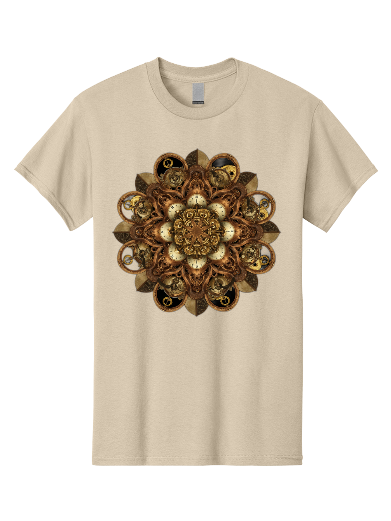 Clockwork-Mandala Men'S Graphic Tee, 100% Cotton, Comfortable Casual Summer Wear, Machine Washable, Steampunk Clock Mandala, Intricate Clockwork Design, Antique Clockwork Mechanism, Ornate Patterns, Vintage Gears, Complex Artwork, Surreal Art, Bac866