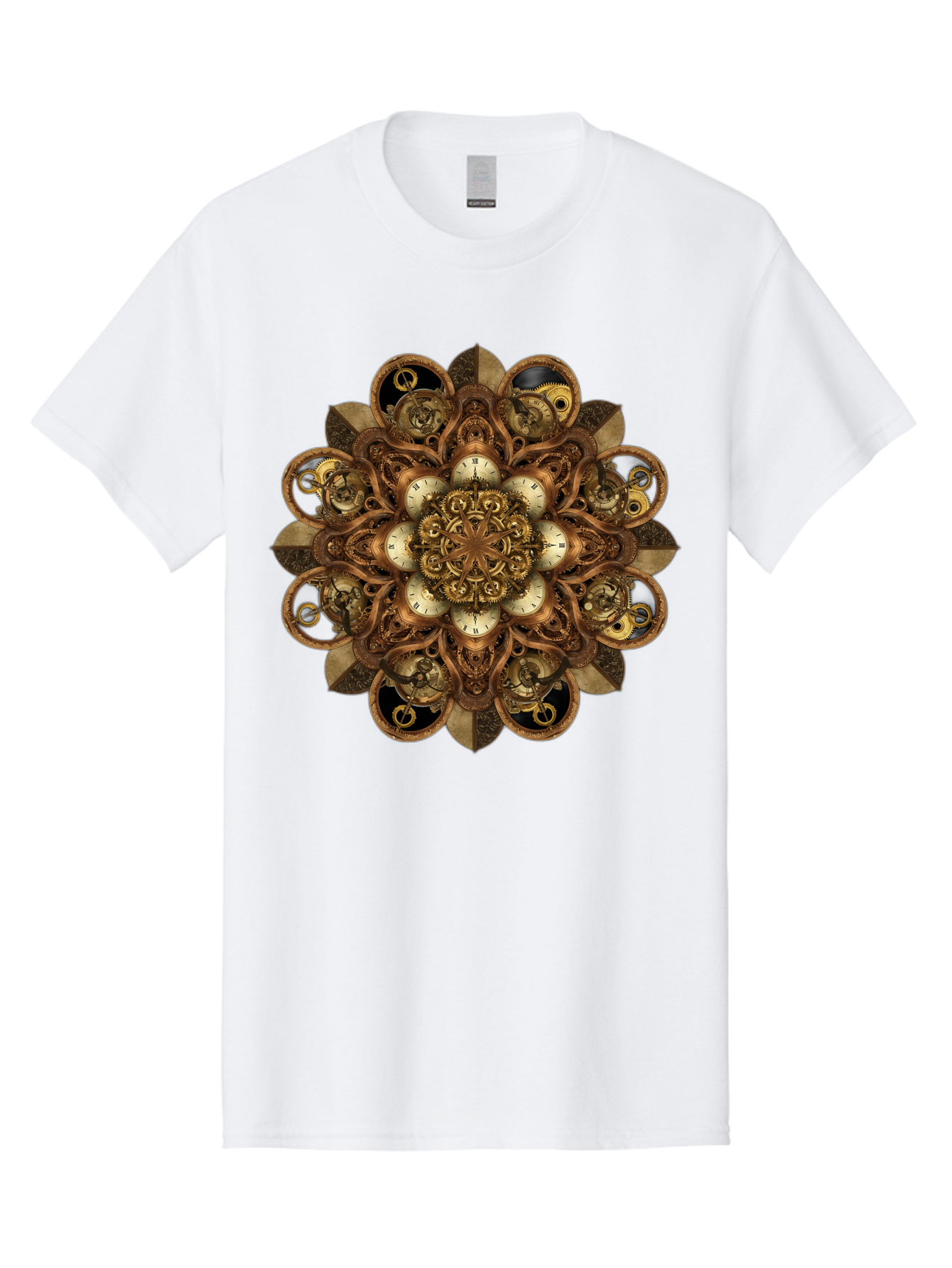 Clockwork-Mandala Men'S Graphic Tee, 100% Cotton, Comfortable Casual Summer Wear, Machine Washable, Steampunk Clock Mandala, Intricate Clockwork Design, Antique Clockwork Mechanism, Ornate Patterns, Vintage Gears, Complex Artwork, Surreal Art, Bac866