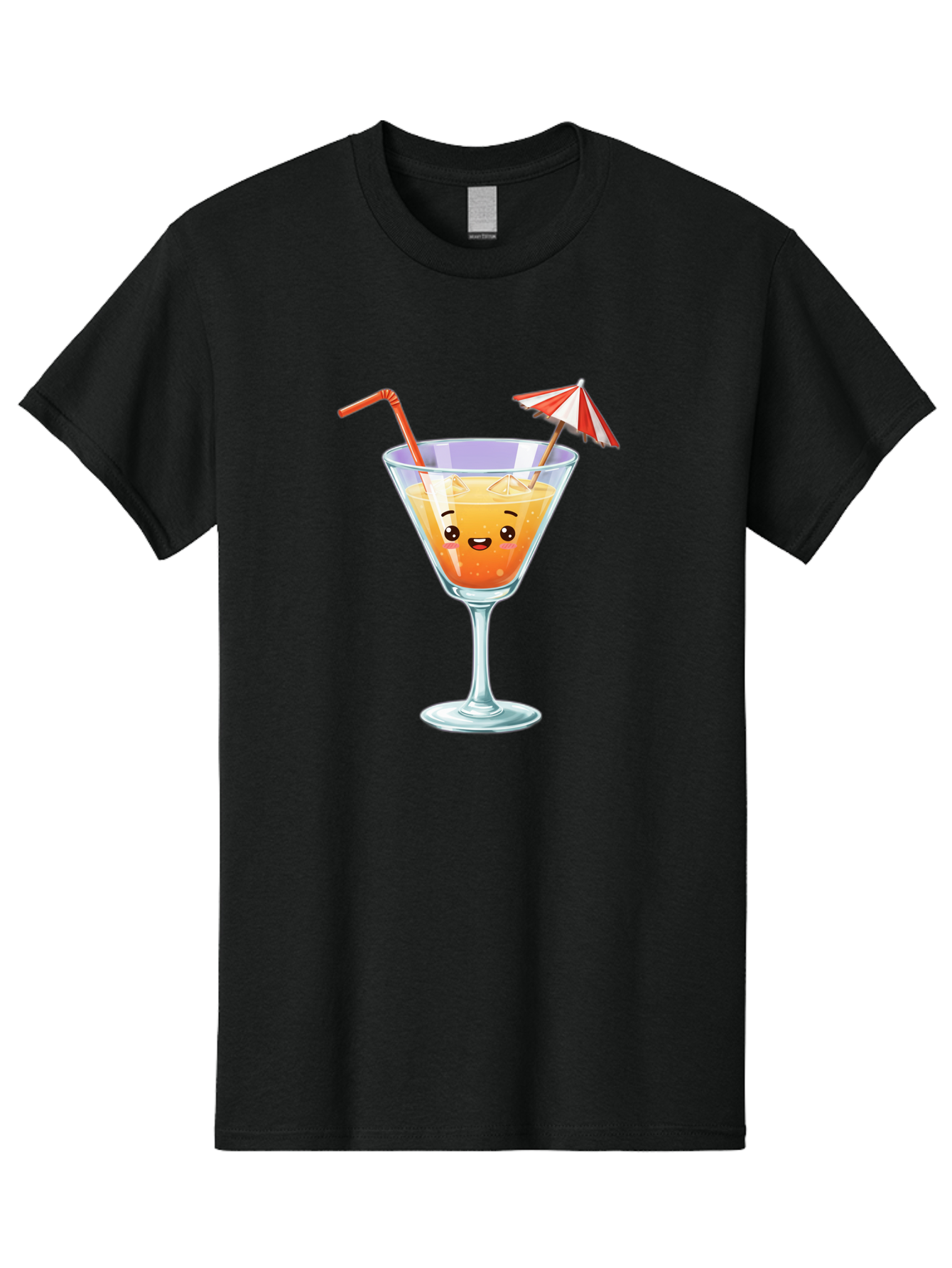 Cocktail-Glass-1 Men'S Graphic Tee, 100% Cotton, Comfortable Casual Summer Wear, Machine Washable, Orange Cocktail, Cartoon Character, Kawaii Drink, Cheerful Face, Refreshing Beverage, Vibrant Colors, Playful Straw, Umbrella Decoration, Bac867