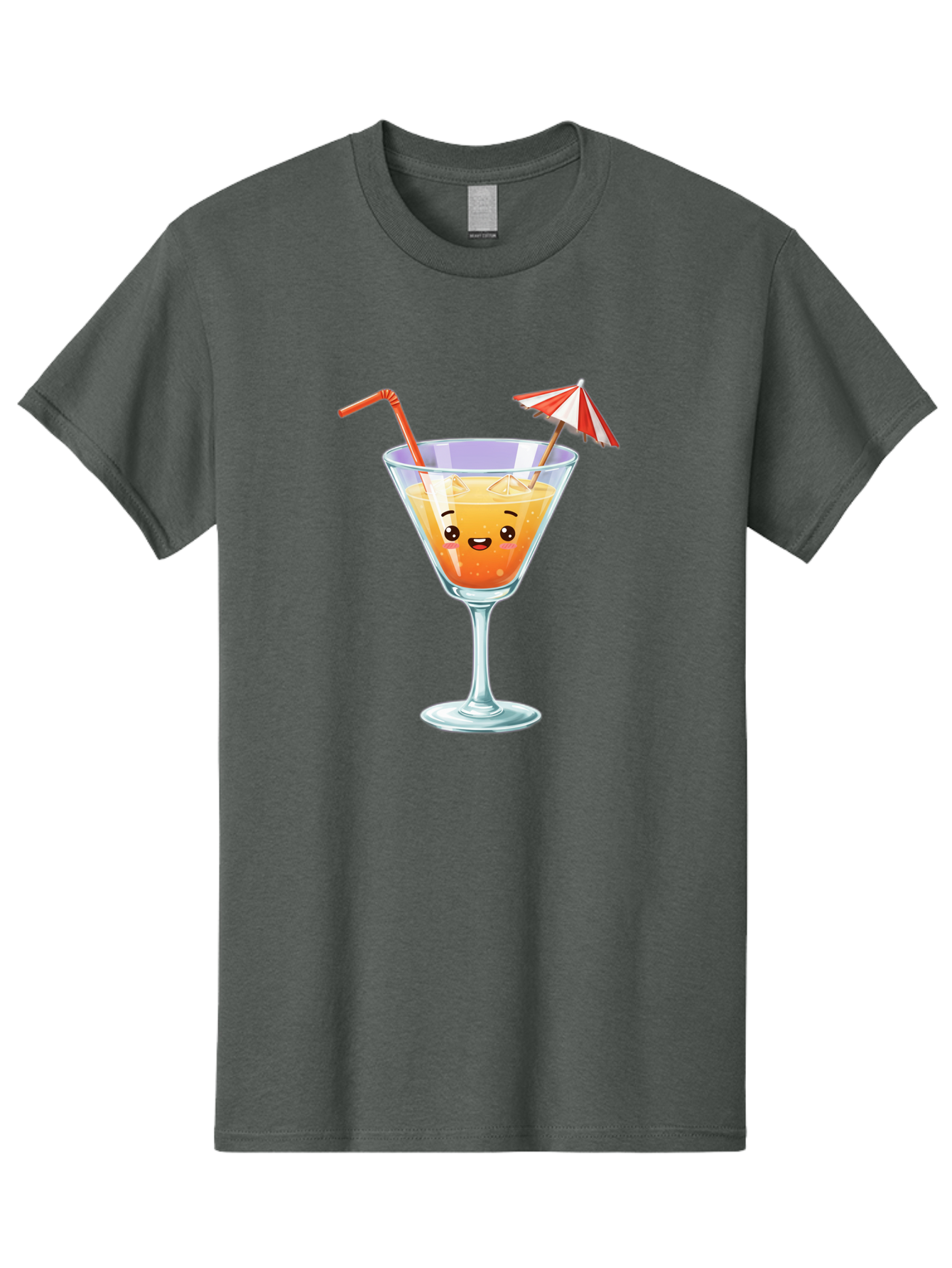 Cocktail-Glass-1 Men'S Graphic Tee, 100% Cotton, Comfortable Casual Summer Wear, Machine Washable, Orange Cocktail, Cartoon Character, Kawaii Drink, Cheerful Face, Refreshing Beverage, Vibrant Colors, Playful Straw, Umbrella Decoration, Bac867