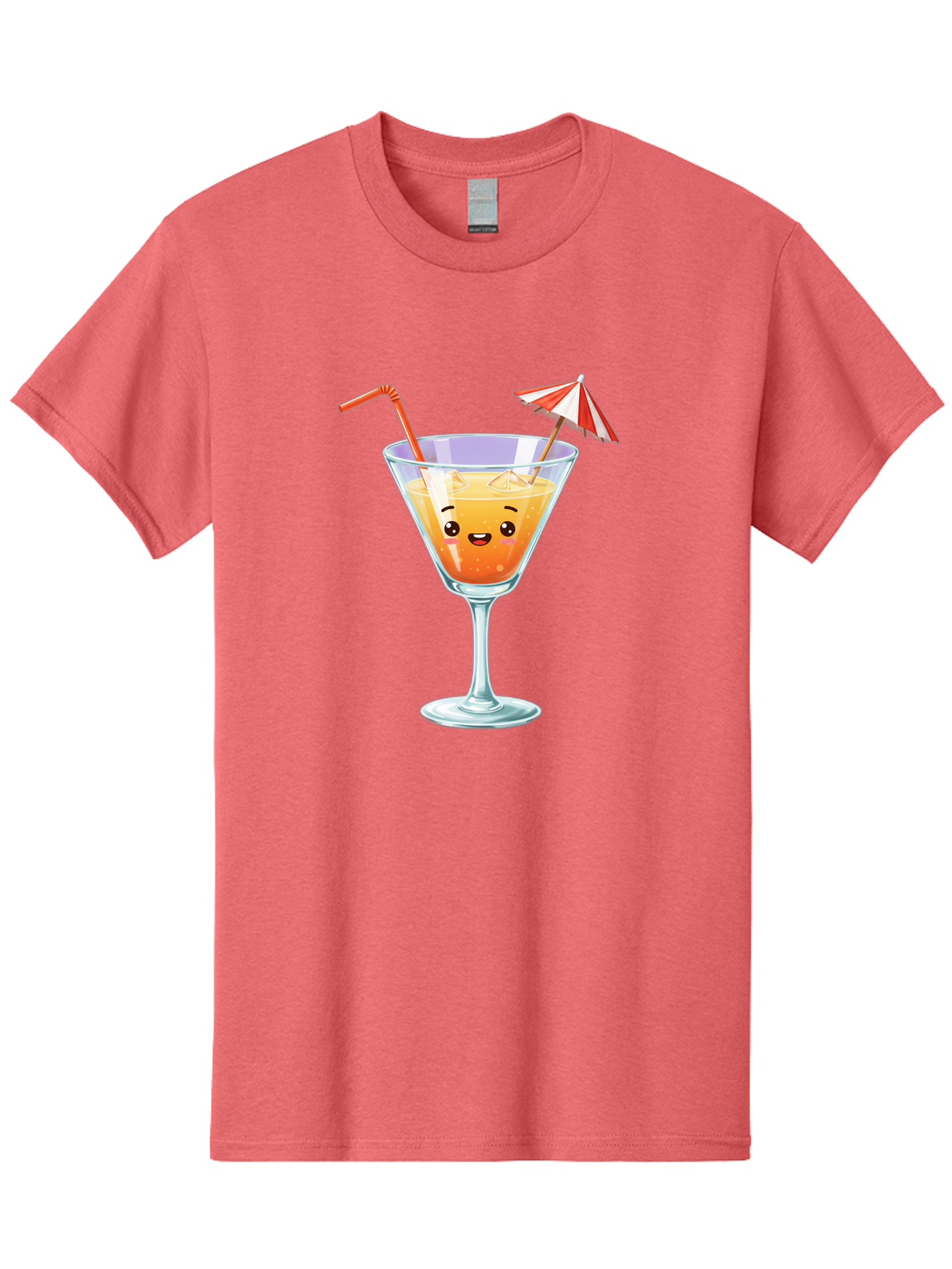 Cocktail-Glass-1 Men'S Graphic Tee, 100% Cotton, Comfortable Casual Summer Wear, Machine Washable, Orange Cocktail, Cartoon Character, Kawaii Drink, Cheerful Face, Refreshing Beverage, Vibrant Colors, Playful Straw, Umbrella Decoration, Bac867