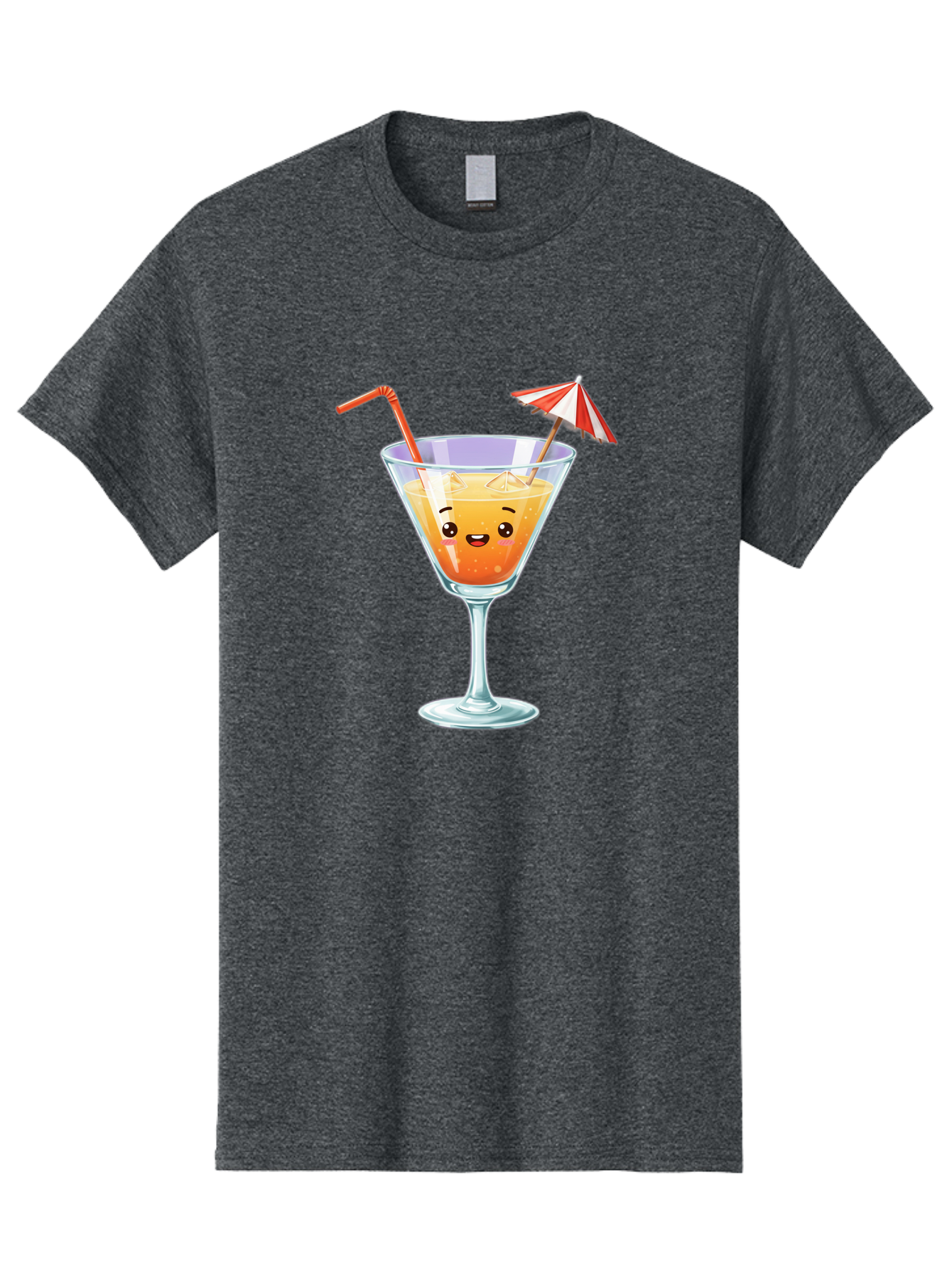 Cocktail-Glass-1 Men'S Graphic Tee, 100% Cotton, Comfortable Casual Summer Wear, Machine Washable, Orange Cocktail, Cartoon Character, Kawaii Drink, Cheerful Face, Refreshing Beverage, Vibrant Colors, Playful Straw, Umbrella Decoration, Bac867