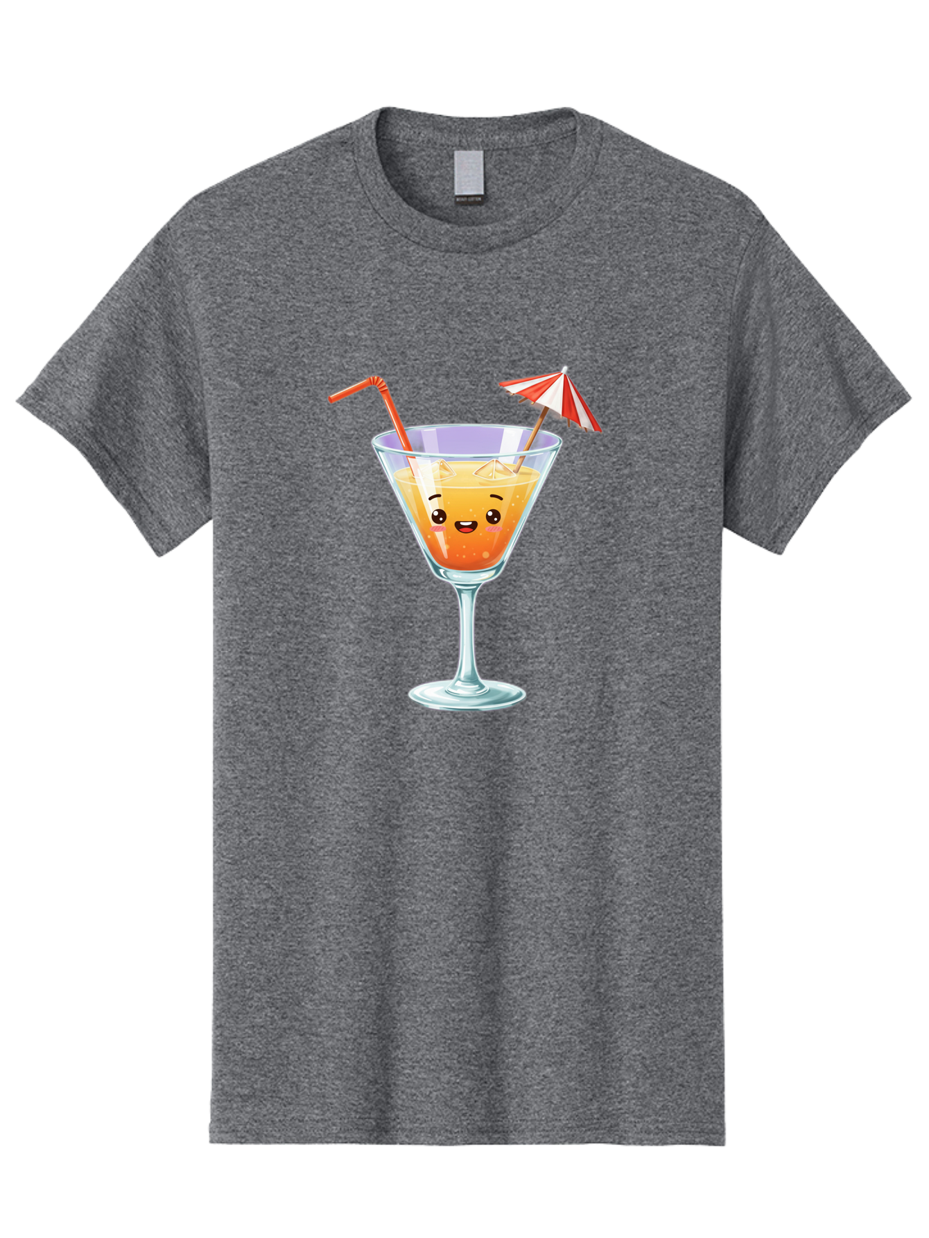 Cocktail-Glass-1 Men'S Graphic Tee, 100% Cotton, Comfortable Casual Summer Wear, Machine Washable, Orange Cocktail, Cartoon Character, Kawaii Drink, Cheerful Face, Refreshing Beverage, Vibrant Colors, Playful Straw, Umbrella Decoration, Bac867