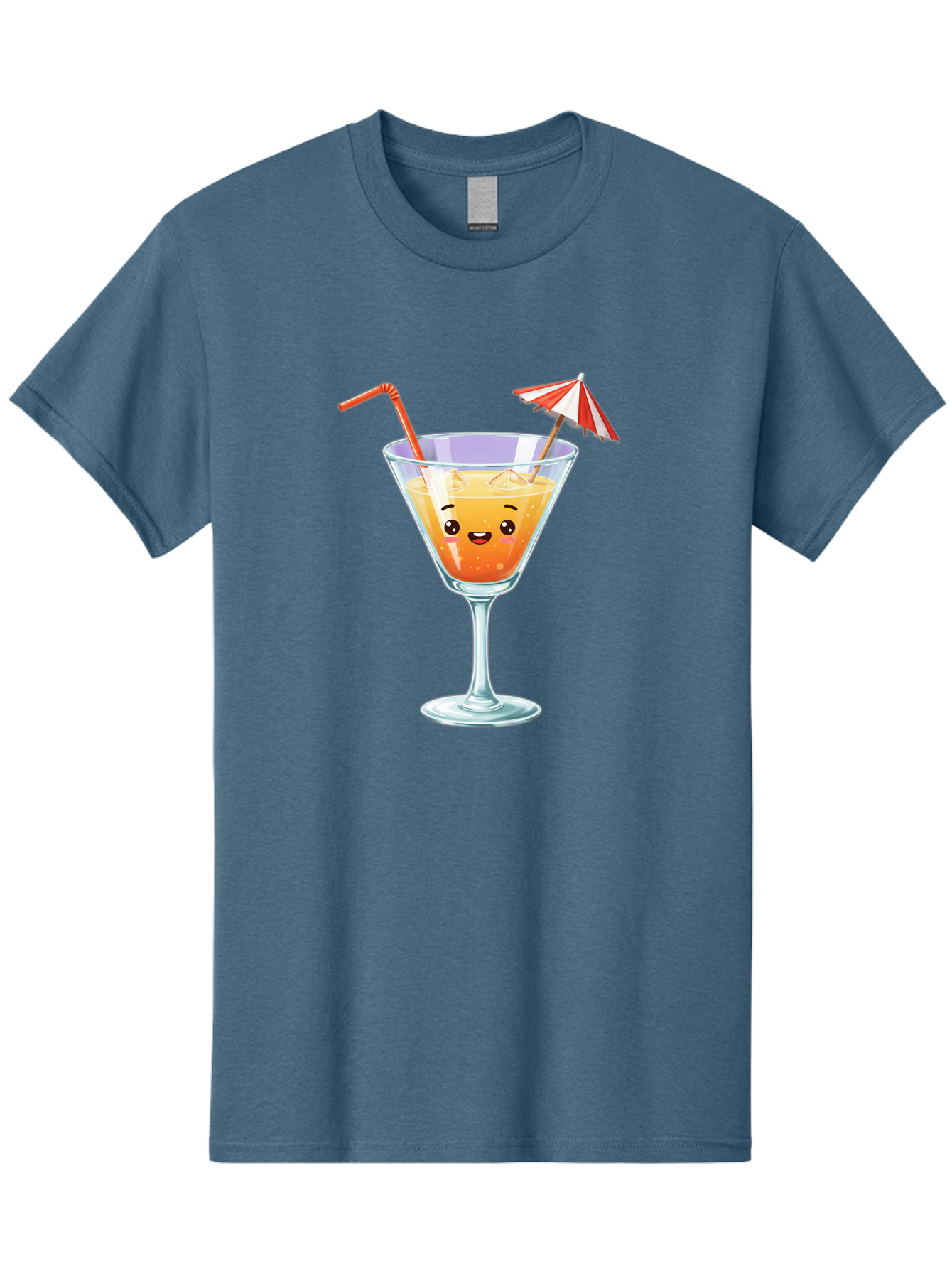 Cocktail-Glass-1 Men'S Graphic Tee, 100% Cotton, Comfortable Casual Summer Wear, Machine Washable, Orange Cocktail, Cartoon Character, Kawaii Drink, Cheerful Face, Refreshing Beverage, Vibrant Colors, Playful Straw, Umbrella Decoration, Bac867