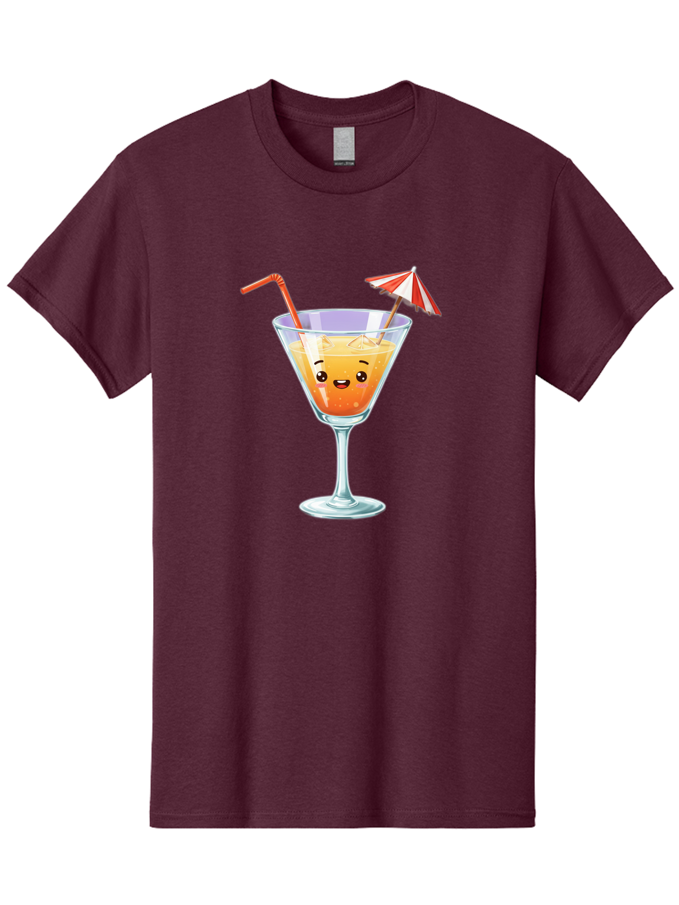 Cocktail-Glass-1 Men'S Graphic Tee, 100% Cotton, Comfortable Casual Summer Wear, Machine Washable, Orange Cocktail, Cartoon Character, Kawaii Drink, Cheerful Face, Refreshing Beverage, Vibrant Colors, Playful Straw, Umbrella Decoration, Bac867