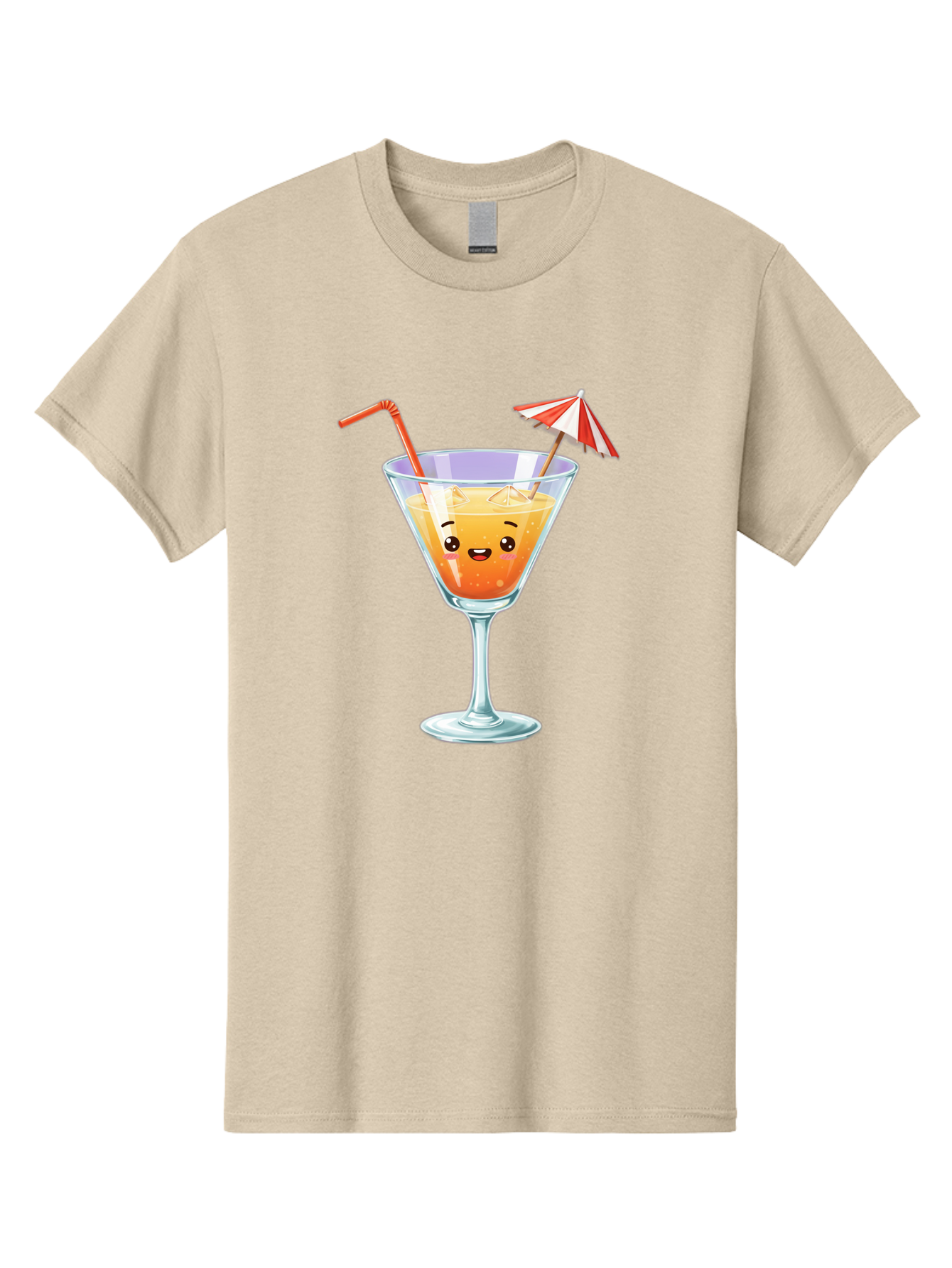 Cocktail-Glass-1 Men'S Graphic Tee, 100% Cotton, Comfortable Casual Summer Wear, Machine Washable, Orange Cocktail, Cartoon Character, Kawaii Drink, Cheerful Face, Refreshing Beverage, Vibrant Colors, Playful Straw, Umbrella Decoration, Bac867