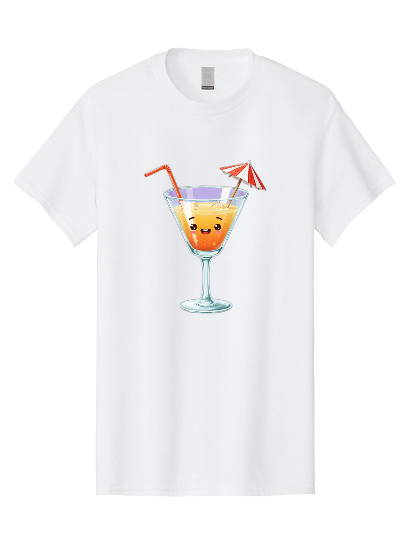 Cocktail-Glass-1 Men'S Graphic Tee, 100% Cotton, Comfortable Casual Summer Wear, Machine Washable, Orange Cocktail, Cartoon Character, Kawaii Drink, Cheerful Face, Refreshing Beverage, Vibrant Colors, Playful Straw, Umbrella Decoration, Bac867