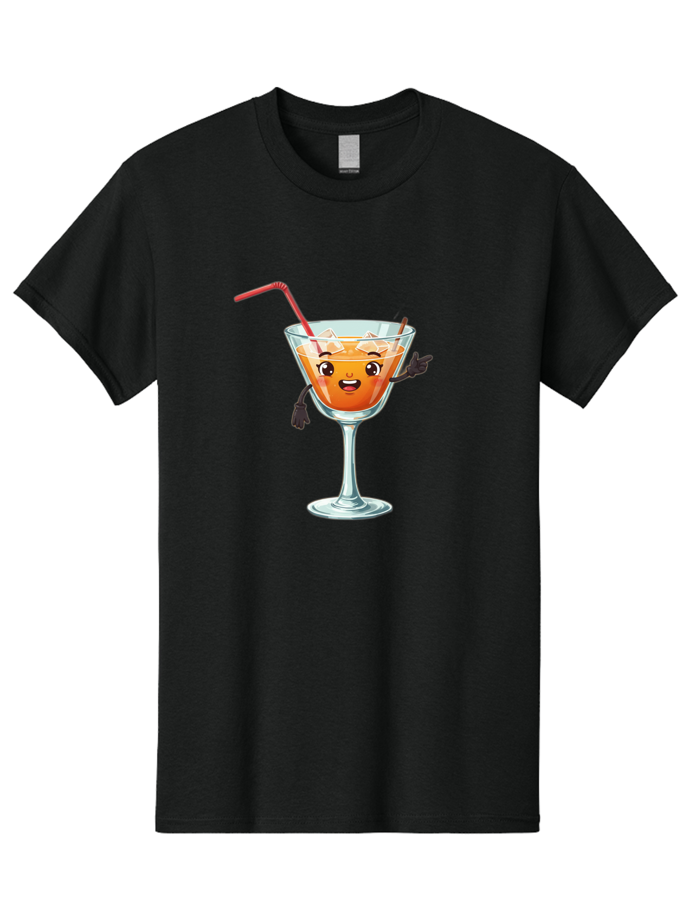 Cocktail-Glass-2 Men'S Graphic Tee, 100% Cotton, Comfortable Casual Summer Wear, Machine Washable, Cartoon Cocktail Glass, Orange Drink, Red Straw, Ice Cubes, Smiling Face, Playful Character, Anthropomorphic Drink, Funny Illustration, Bac868