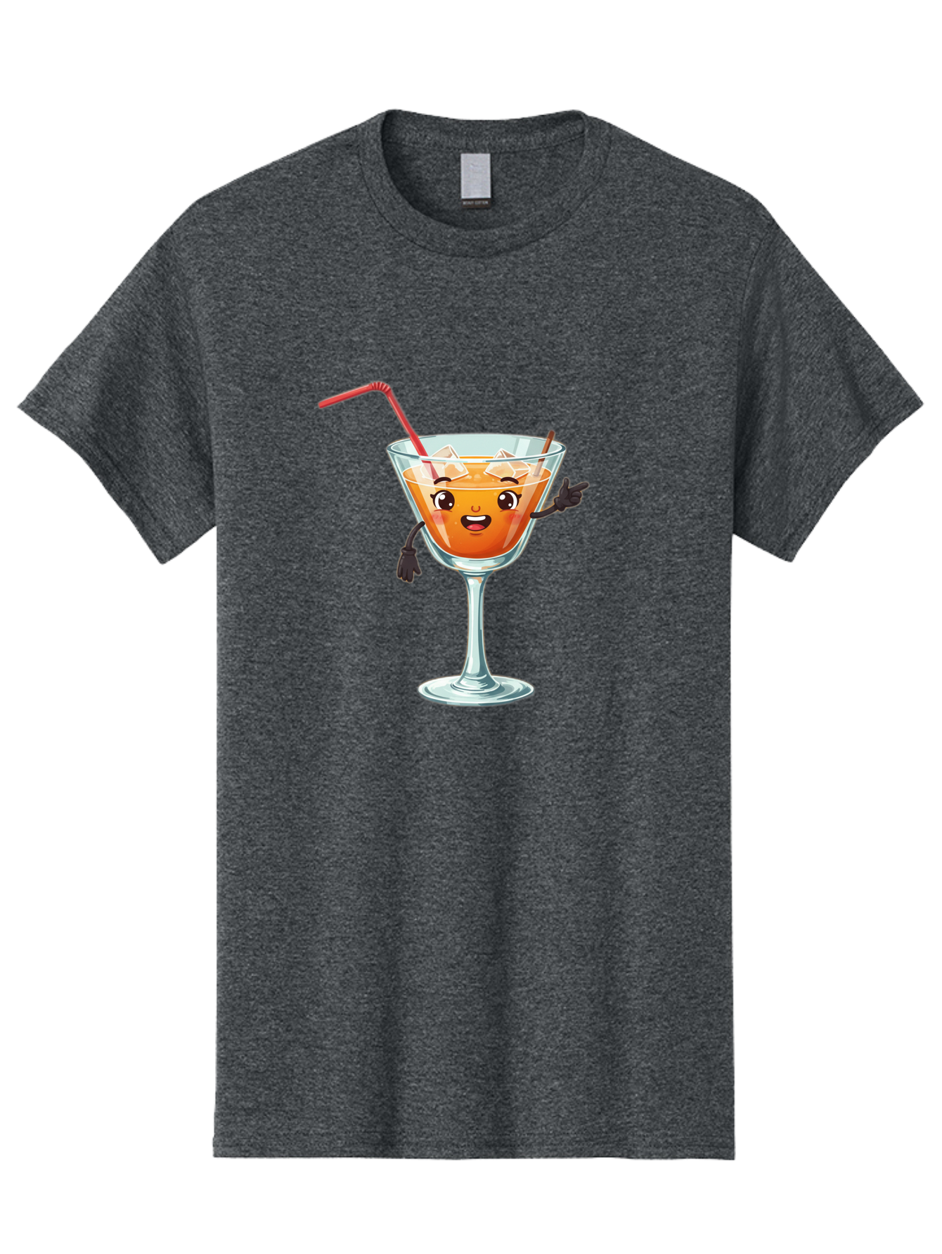 Cocktail-Glass-2 Men'S Graphic Tee, 100% Cotton, Comfortable Casual Summer Wear, Machine Washable, Cartoon Cocktail Glass, Orange Drink, Red Straw, Ice Cubes, Smiling Face, Playful Character, Anthropomorphic Drink, Funny Illustration, Bac868