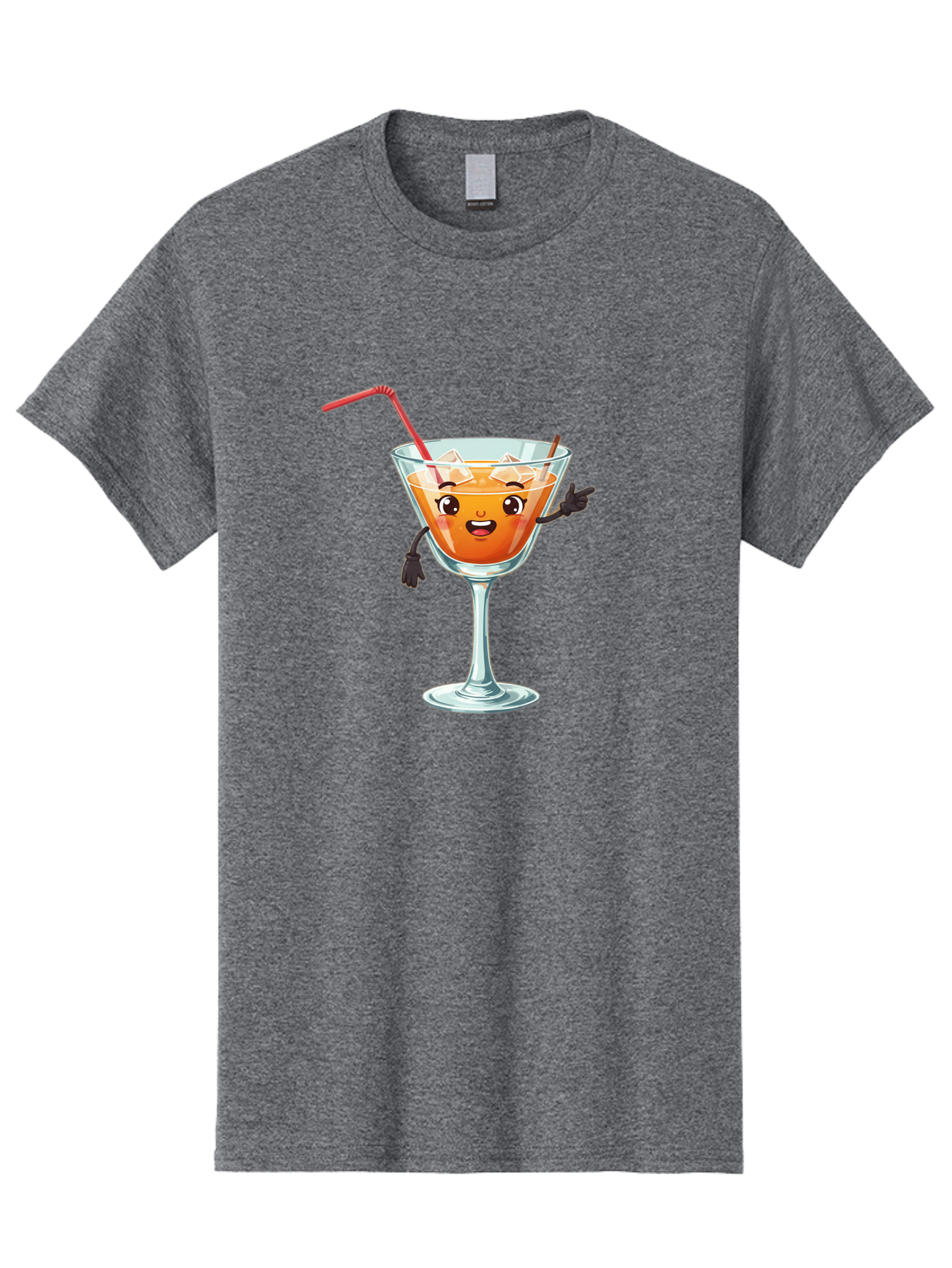 Cocktail-Glass-2 Men'S Graphic Tee, 100% Cotton, Comfortable Casual Summer Wear, Machine Washable, Cartoon Cocktail Glass, Orange Drink, Red Straw, Ice Cubes, Smiling Face, Playful Character, Anthropomorphic Drink, Funny Illustration, Bac868
