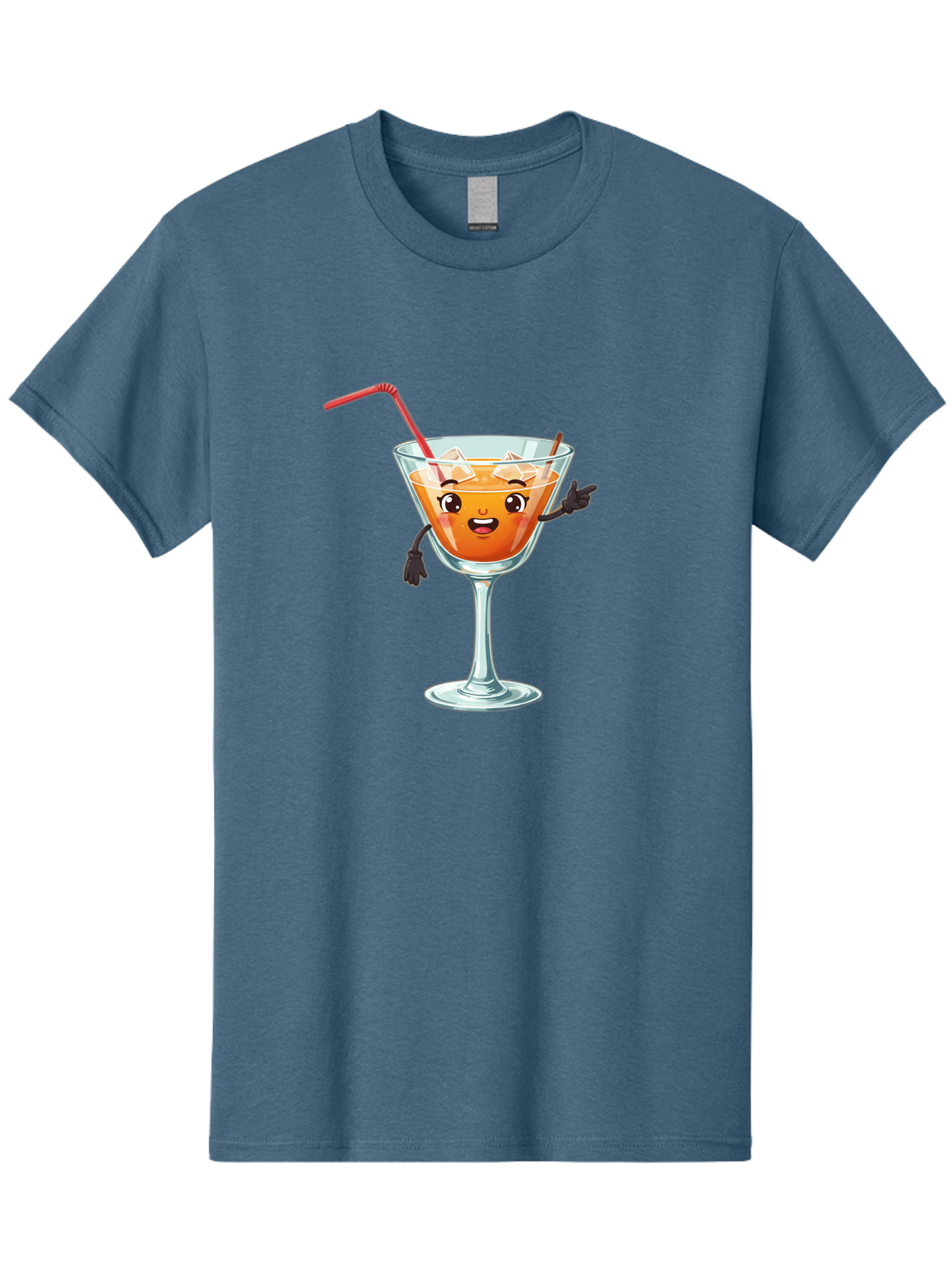 Cocktail-Glass-2 Men'S Graphic Tee, 100% Cotton, Comfortable Casual Summer Wear, Machine Washable, Cartoon Cocktail Glass, Orange Drink, Red Straw, Ice Cubes, Smiling Face, Playful Character, Anthropomorphic Drink, Funny Illustration, Bac868