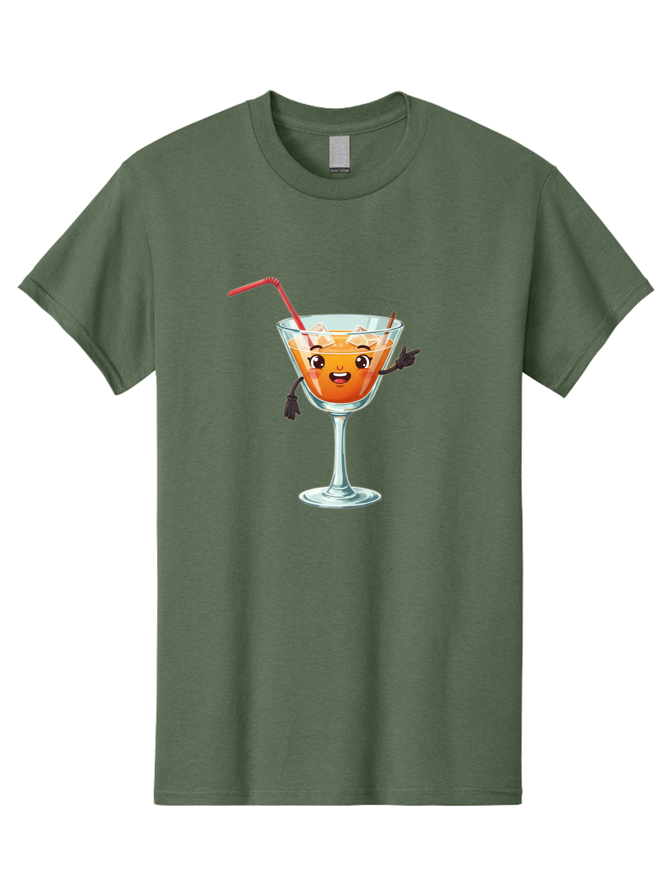 Cocktail-Glass-2 Men'S Graphic Tee, 100% Cotton, Comfortable Casual Summer Wear, Machine Washable, Cartoon Cocktail Glass, Orange Drink, Red Straw, Ice Cubes, Smiling Face, Playful Character, Anthropomorphic Drink, Funny Illustration, Bac868