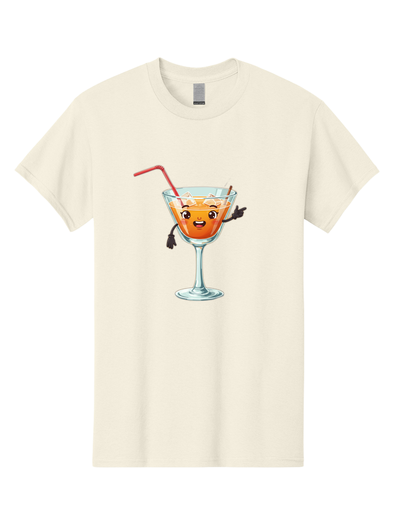 Cocktail-Glass-2 Men'S Graphic Tee, 100% Cotton, Comfortable Casual Summer Wear, Machine Washable, Cartoon Cocktail Glass, Orange Drink, Red Straw, Ice Cubes, Smiling Face, Playful Character, Anthropomorphic Drink, Funny Illustration, Bac868
