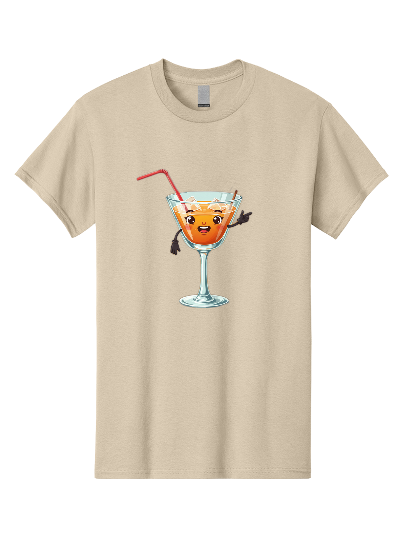 Cocktail-Glass-2 Men'S Graphic Tee, 100% Cotton, Comfortable Casual Summer Wear, Machine Washable, Cartoon Cocktail Glass, Orange Drink, Red Straw, Ice Cubes, Smiling Face, Playful Character, Anthropomorphic Drink, Funny Illustration, Bac868