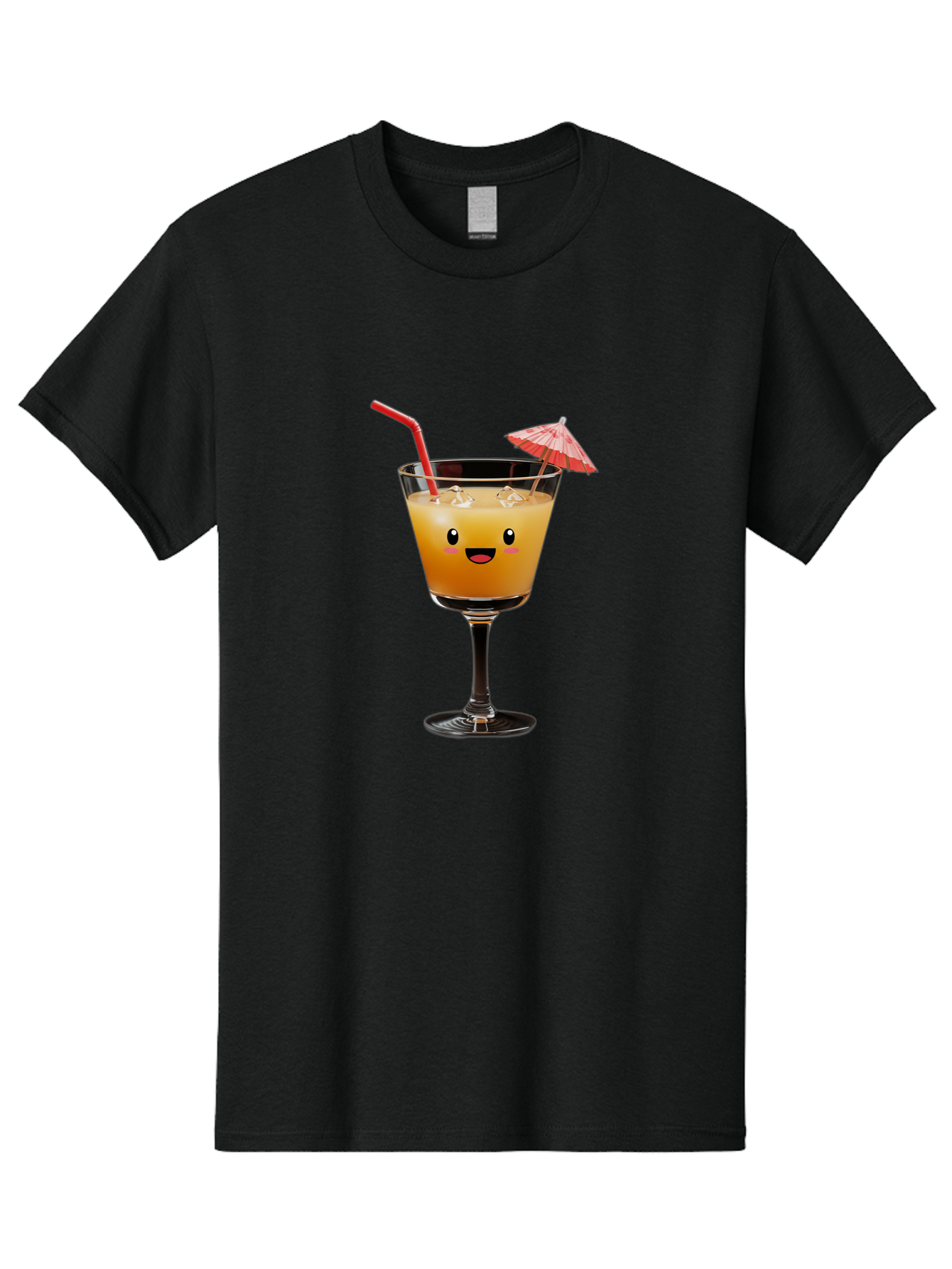 Cocktail-Glass-3 Men'S Graphic Tee, 100% Cotton, Comfortable Casual Summer Wear, Machine Washable, Cocktail Glass, Smiling Face, Orange Drink, Red Straw, Red Umbrella, Funny Character, Cartoon Style, Refreshing Beverage, Summer Drink Bac869