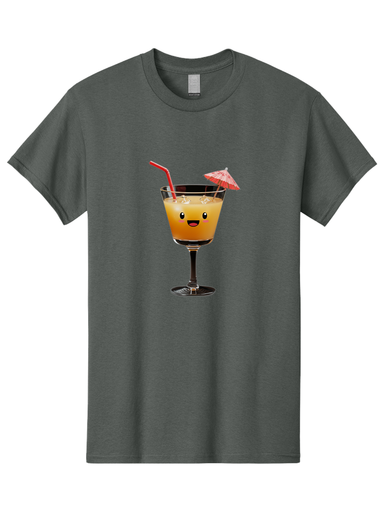 Cocktail-Glass-3 Men'S Graphic Tee, 100% Cotton, Comfortable Casual Summer Wear, Machine Washable, Cocktail Glass, Smiling Face, Orange Drink, Red Straw, Red Umbrella, Funny Character, Cartoon Style, Refreshing Beverage, Summer Drink Bac869