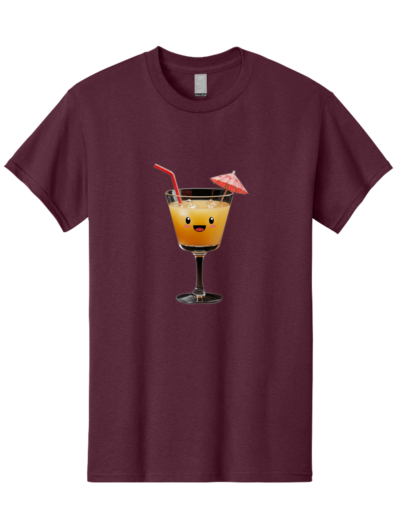 Cocktail-Glass-3 Men'S Graphic Tee, 100% Cotton, Comfortable Casual Summer Wear, Machine Washable, Cocktail Glass, Smiling Face, Orange Drink, Red Straw, Red Umbrella, Funny Character, Cartoon Style, Refreshing Beverage, Summer Drink Bac869
