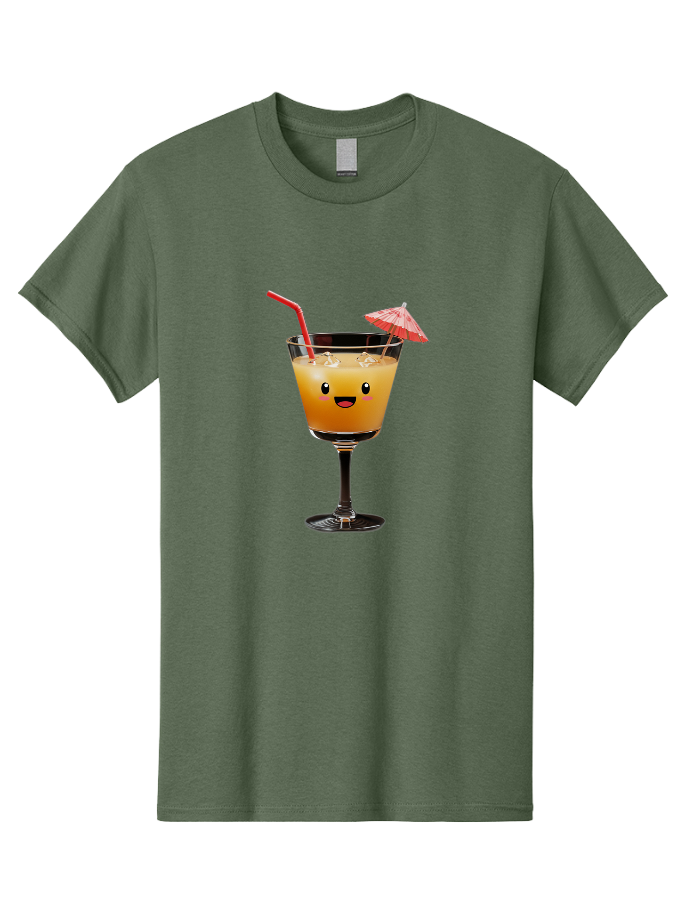 Cocktail-Glass-3 Men'S Graphic Tee, 100% Cotton, Comfortable Casual Summer Wear, Machine Washable, Cocktail Glass, Smiling Face, Orange Drink, Red Straw, Red Umbrella, Funny Character, Cartoon Style, Refreshing Beverage, Summer Drink Bac869