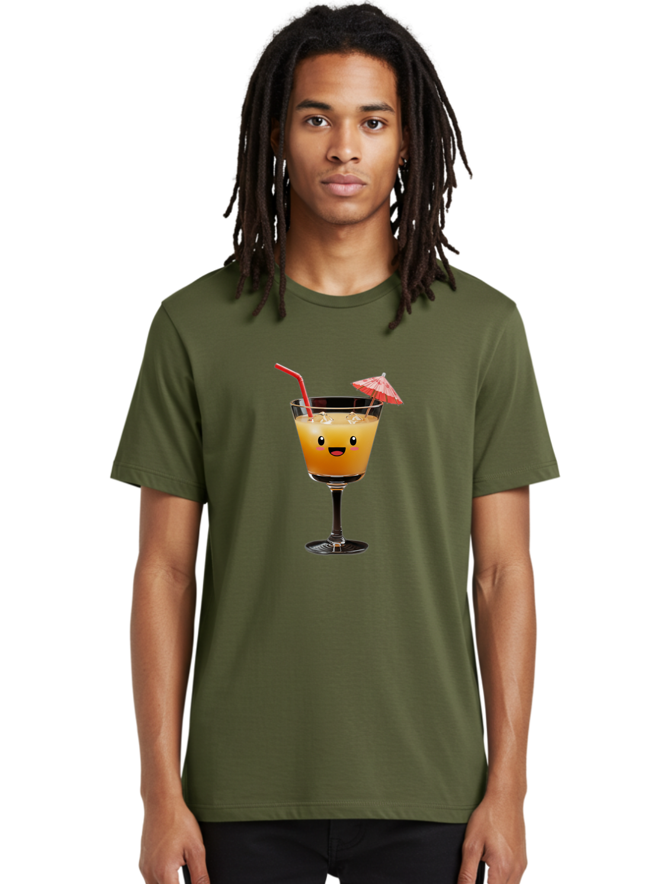 Cocktail-Glass-3 Men'S Graphic Tee, 100% Cotton, Comfortable Casual Summer Wear, Machine Washable, Cocktail Glass, Smiling Face, Orange Drink, Red Straw, Red Umbrella, Funny Character, Cartoon Style, Refreshing Beverage, Summer Drink Bac869