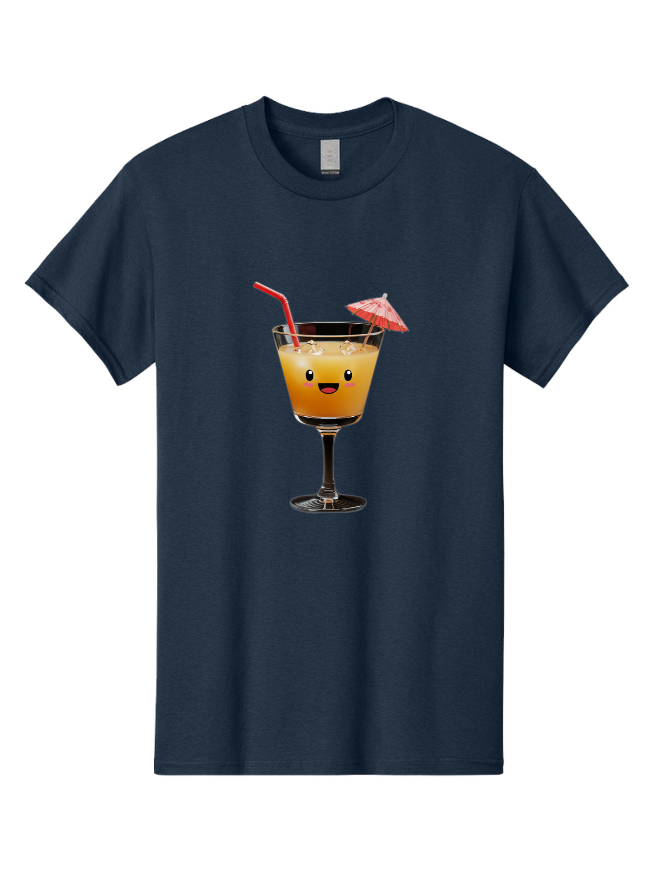 Cocktail-Glass-3 Men'S Graphic Tee, 100% Cotton, Comfortable Casual Summer Wear, Machine Washable, Cocktail Glass, Smiling Face, Orange Drink, Red Straw, Red Umbrella, Funny Character, Cartoon Style, Refreshing Beverage, Summer Drink Bac869