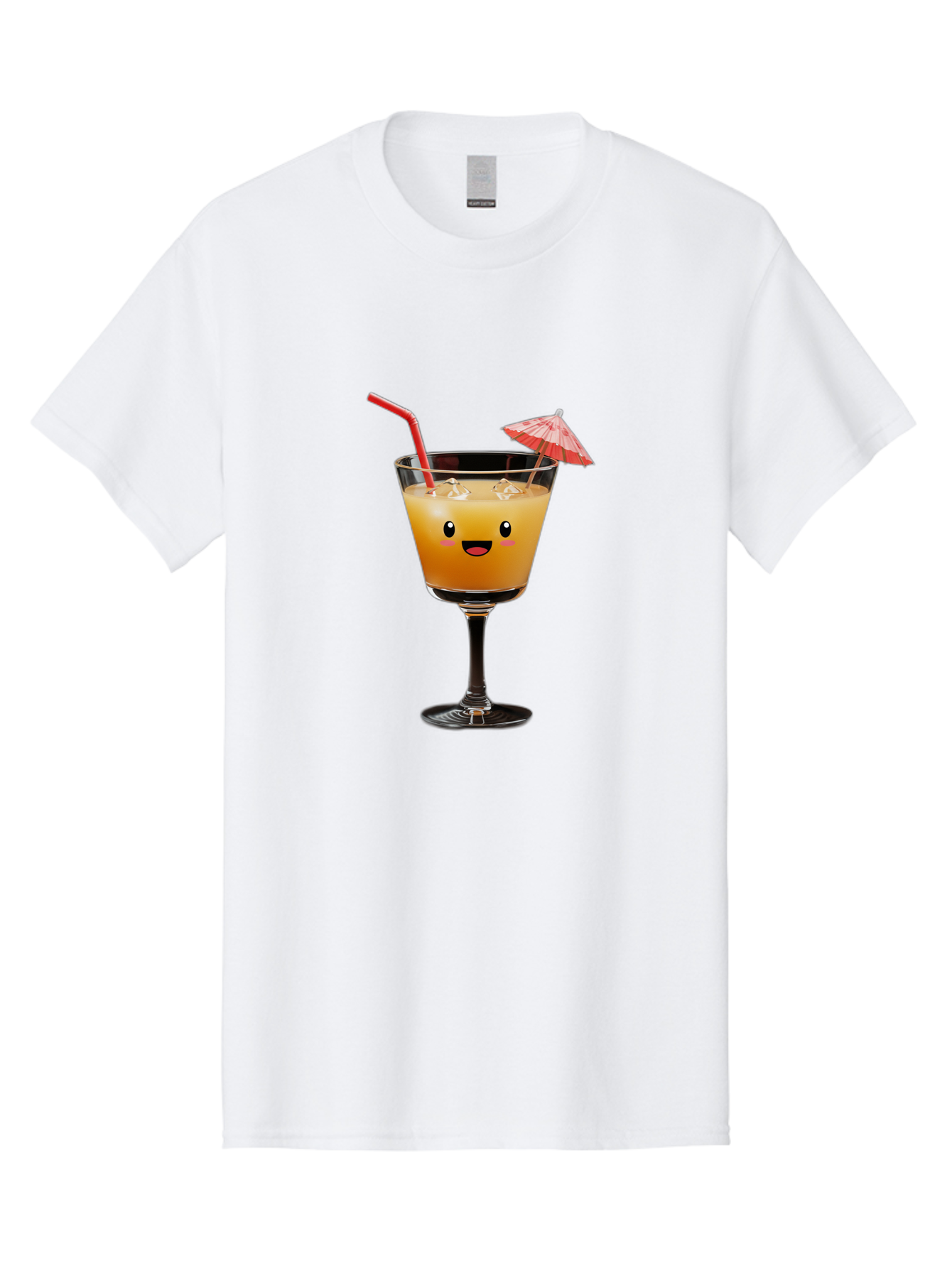 Cocktail-Glass-3 Men'S Graphic Tee, 100% Cotton, Comfortable Casual Summer Wear, Machine Washable, Cocktail Glass, Smiling Face, Orange Drink, Red Straw, Red Umbrella, Funny Character, Cartoon Style, Refreshing Beverage, Summer Drink Bac869