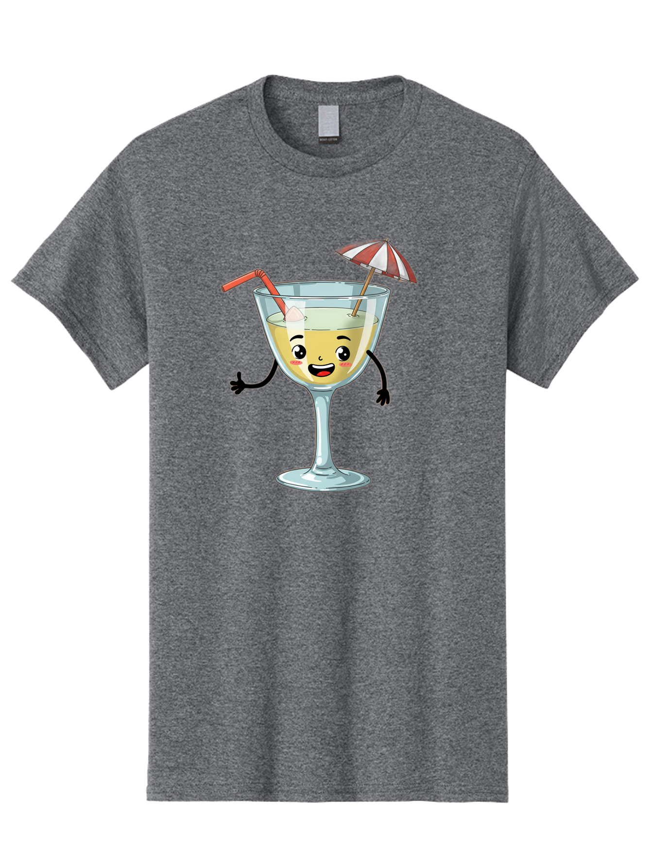 Cocktail-Glass-Character Men'S Graphic Tee, 100% Cotton, Comfortable Casual Summer Wear, Machine Washable, Cartoon Cocktail Glass, Happy Face, Yellow Drink, Cocktail Umbrella, Straw, Summer Vibe, Fun, Refreshing Drink, Party Theme Bac871