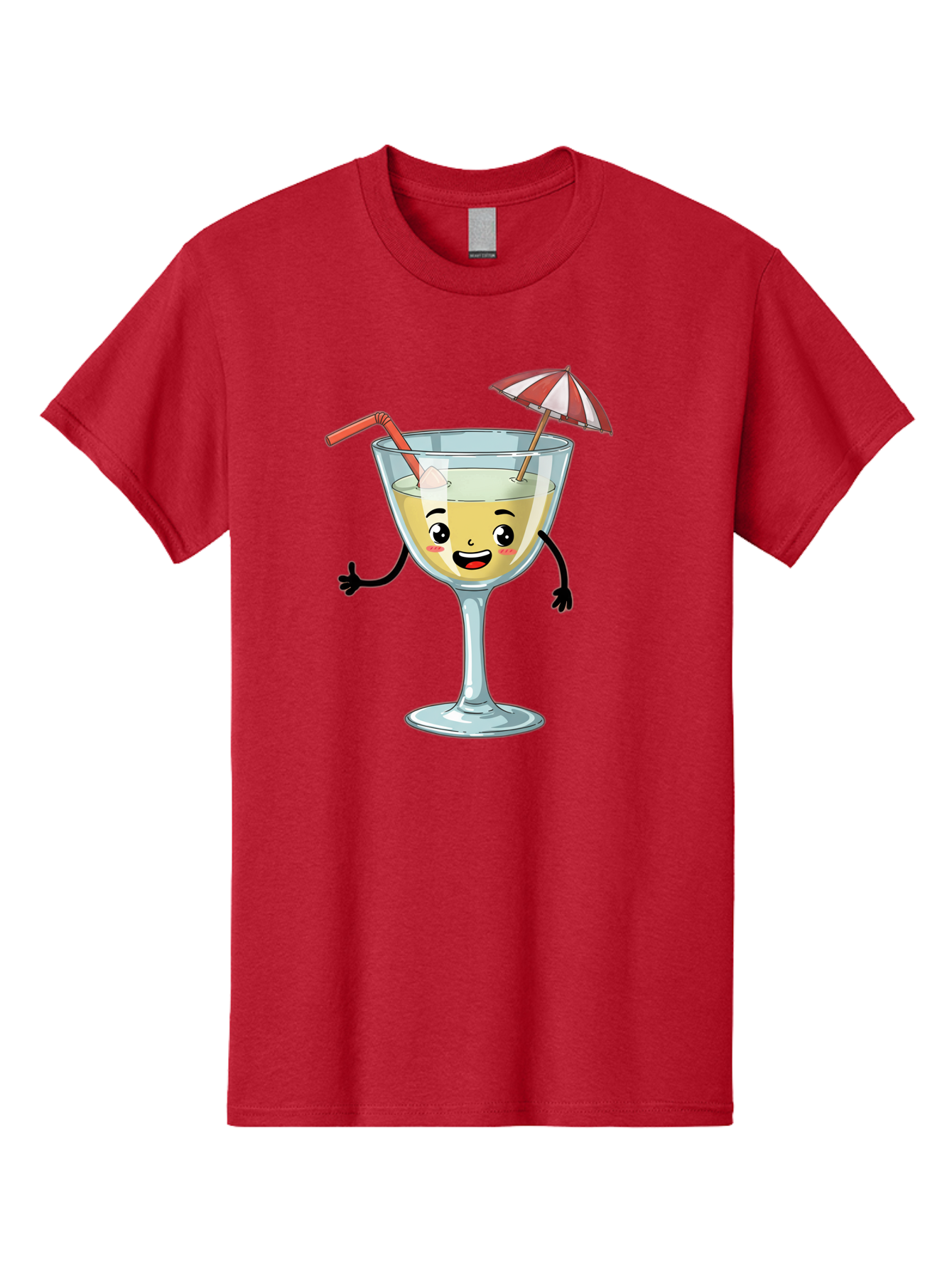 Cocktail-Glass-Character Men'S Graphic Tee, 100% Cotton, Comfortable Casual Summer Wear, Machine Washable, Cartoon Cocktail Glass, Happy Face, Yellow Drink, Cocktail Umbrella, Straw, Summer Vibe, Fun, Refreshing Drink, Party Theme Bac871