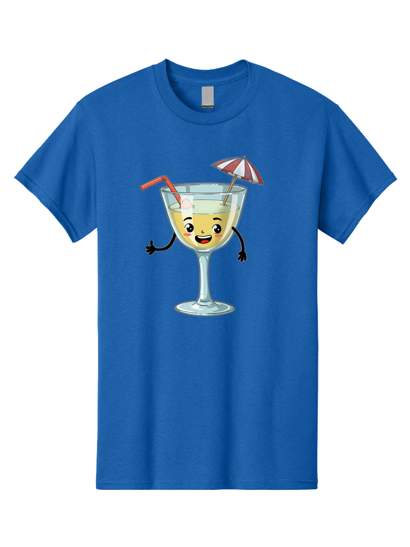Cocktail-Glass-Character Men'S Graphic Tee, 100% Cotton, Comfortable Casual Summer Wear, Machine Washable, Cartoon Cocktail Glass, Happy Face, Yellow Drink, Cocktail Umbrella, Straw, Summer Vibe, Fun, Refreshing Drink, Party Theme Bac871