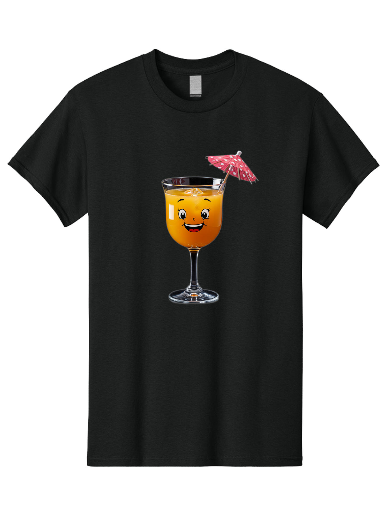 Cocktail-Glass Men'S Graphic Tee, 100% Cotton, Comfortable Casual Summer Wear, Machine Washable, Smiling Cocktail, Orange Drink, Cartoon Character, Summer Vibes, Refreshing Beverage, Cocktail Umbrella, Happy Face, Glassware, Party Atmosphere Bac872