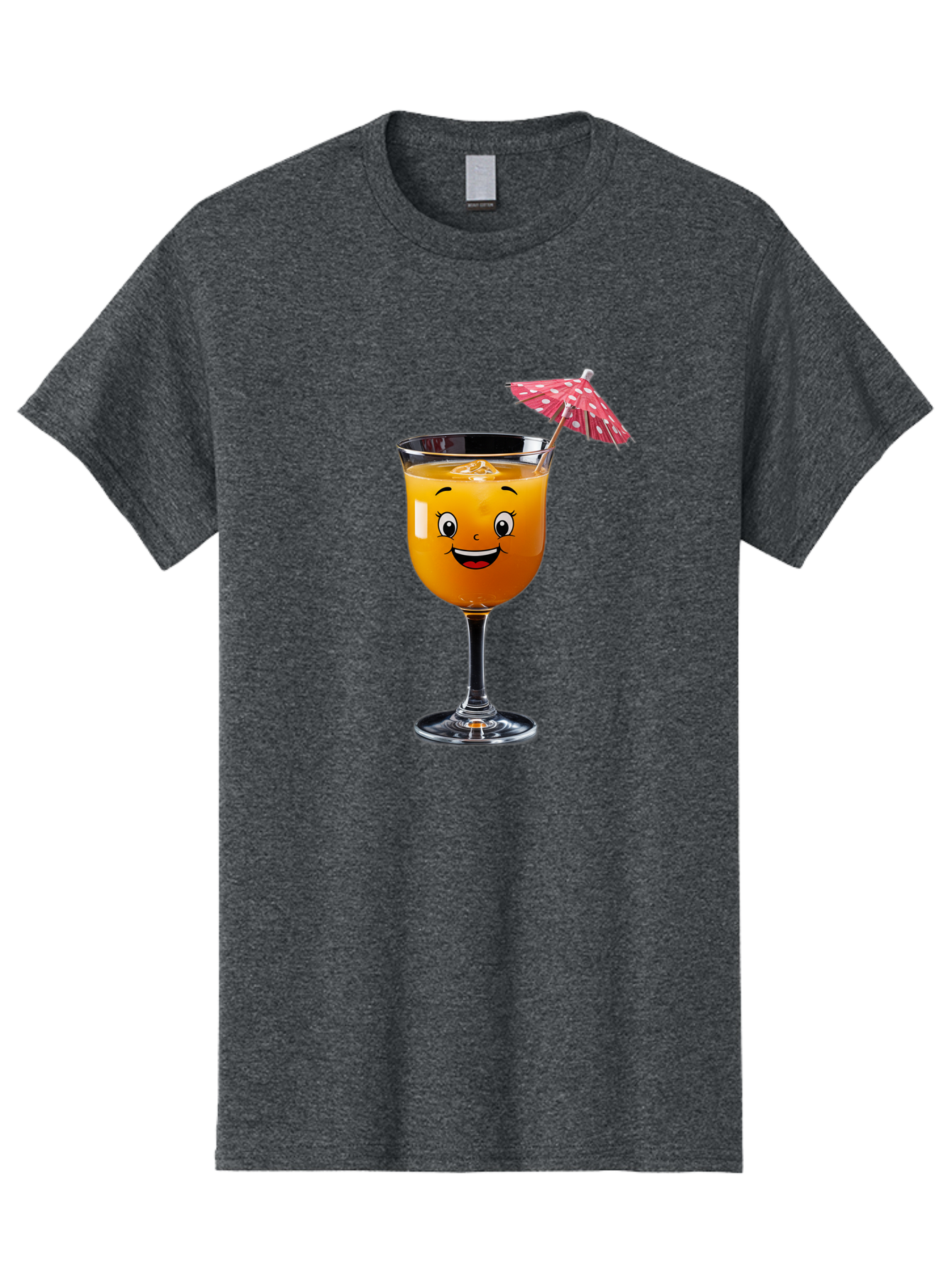 Cocktail-Glass Men'S Graphic Tee, 100% Cotton, Comfortable Casual Summer Wear, Machine Washable, Smiling Cocktail, Orange Drink, Cartoon Character, Summer Vibes, Refreshing Beverage, Cocktail Umbrella, Happy Face, Glassware, Party Atmosphere Bac872