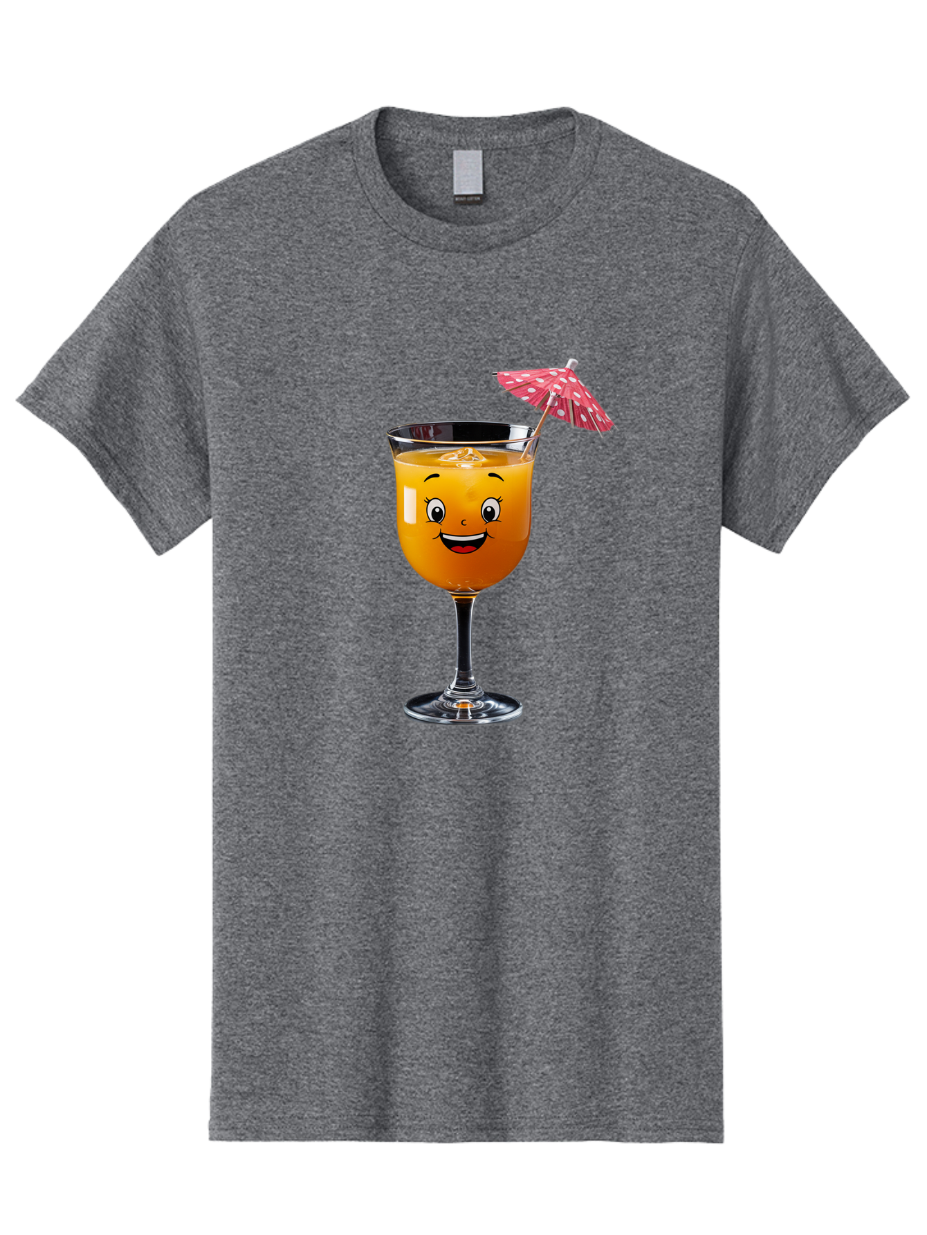 Cocktail-Glass Men'S Graphic Tee, 100% Cotton, Comfortable Casual Summer Wear, Machine Washable, Smiling Cocktail, Orange Drink, Cartoon Character, Summer Vibes, Refreshing Beverage, Cocktail Umbrella, Happy Face, Glassware, Party Atmosphere Bac872