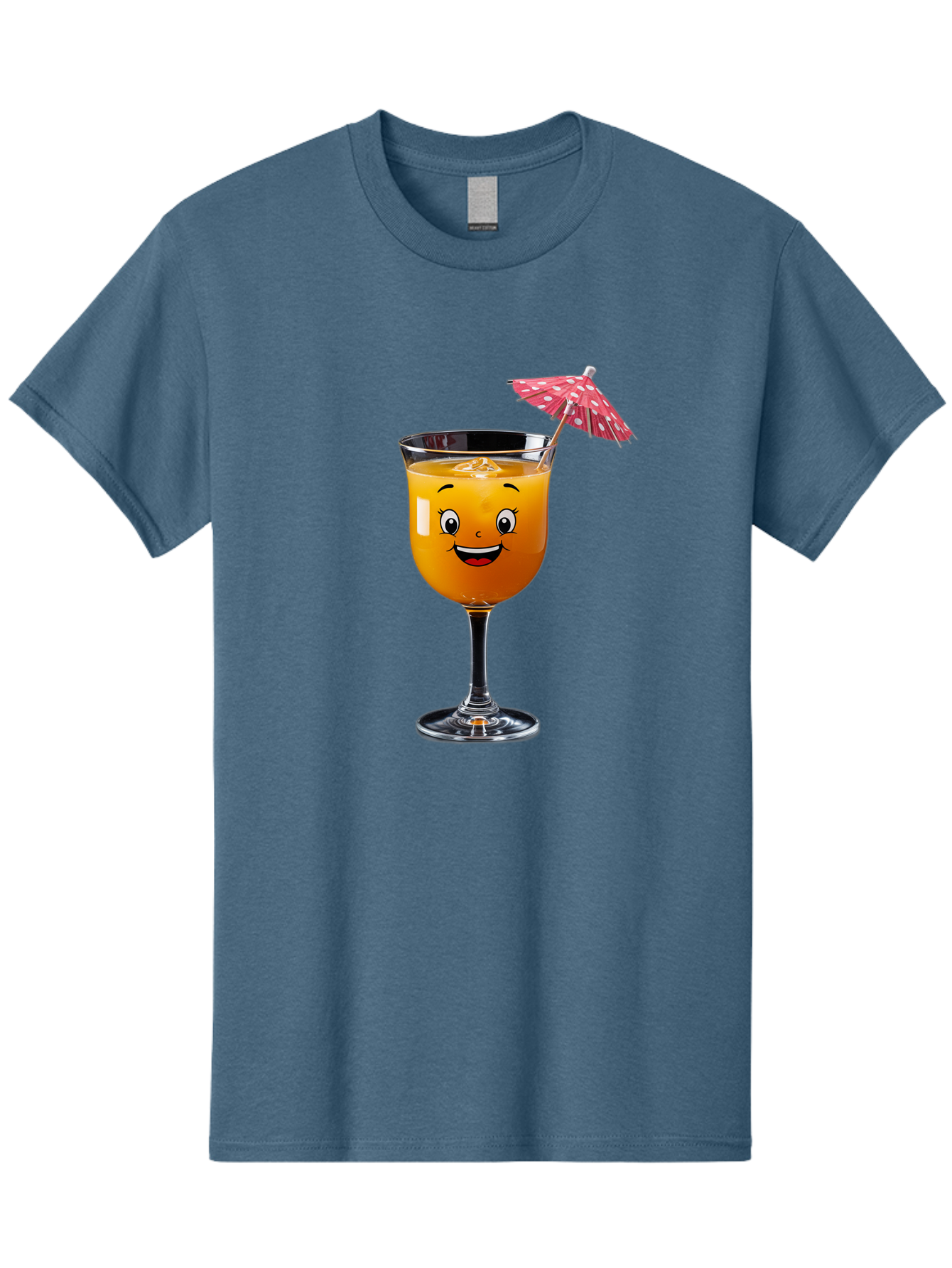 Cocktail-Glass Men'S Graphic Tee, 100% Cotton, Comfortable Casual Summer Wear, Machine Washable, Smiling Cocktail, Orange Drink, Cartoon Character, Summer Vibes, Refreshing Beverage, Cocktail Umbrella, Happy Face, Glassware, Party Atmosphere Bac872