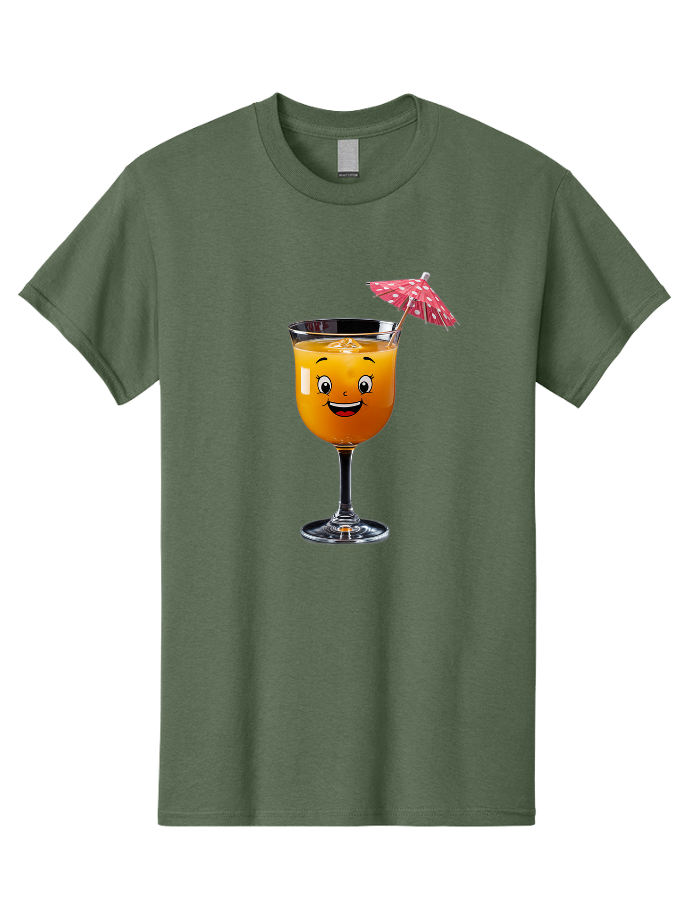 Cocktail-Glass Men'S Graphic Tee, 100% Cotton, Comfortable Casual Summer Wear, Machine Washable, Smiling Cocktail, Orange Drink, Cartoon Character, Summer Vibes, Refreshing Beverage, Cocktail Umbrella, Happy Face, Glassware, Party Atmosphere Bac872