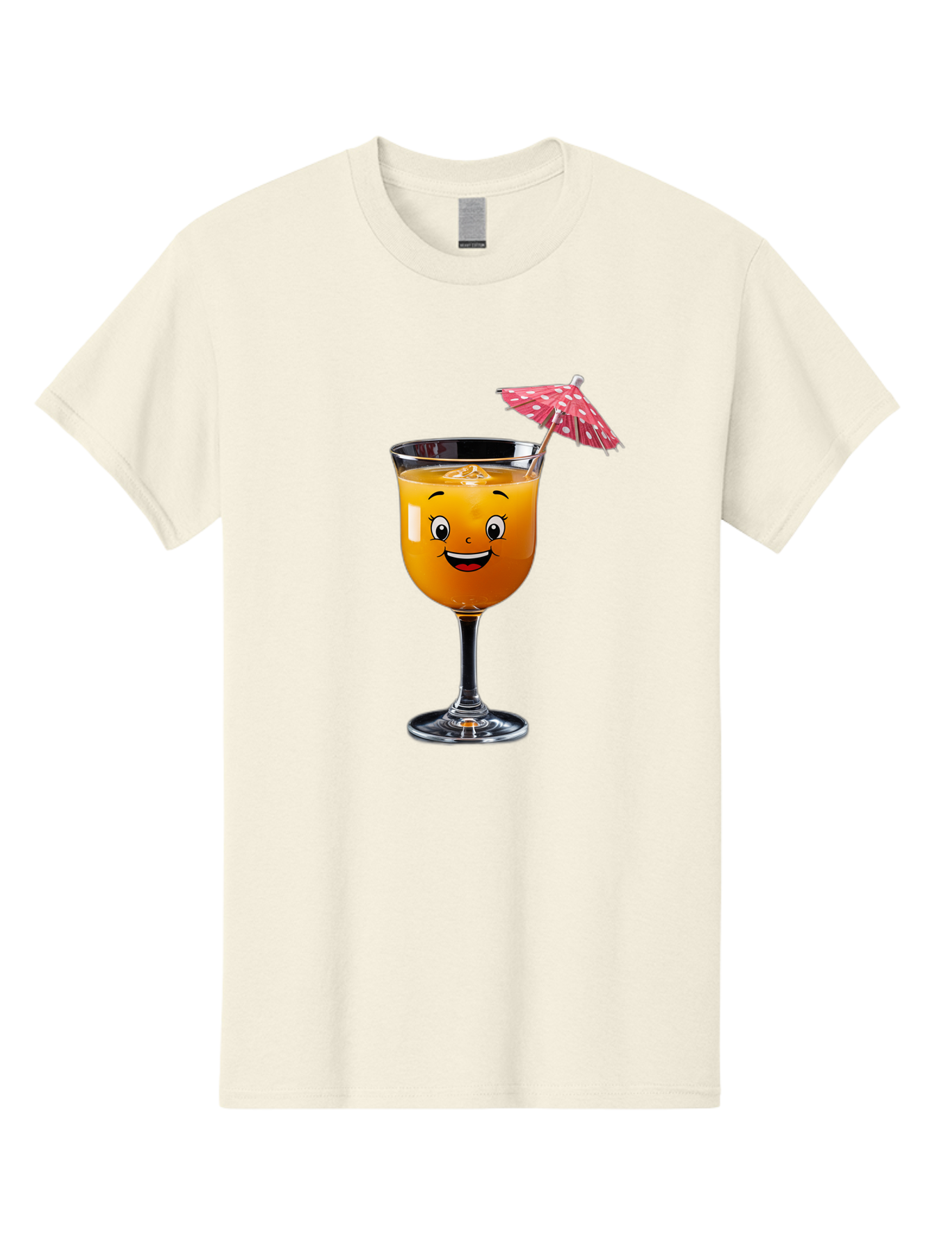 Cocktail-Glass Men'S Graphic Tee, 100% Cotton, Comfortable Casual Summer Wear, Machine Washable, Smiling Cocktail, Orange Drink, Cartoon Character, Summer Vibes, Refreshing Beverage, Cocktail Umbrella, Happy Face, Glassware, Party Atmosphere Bac872