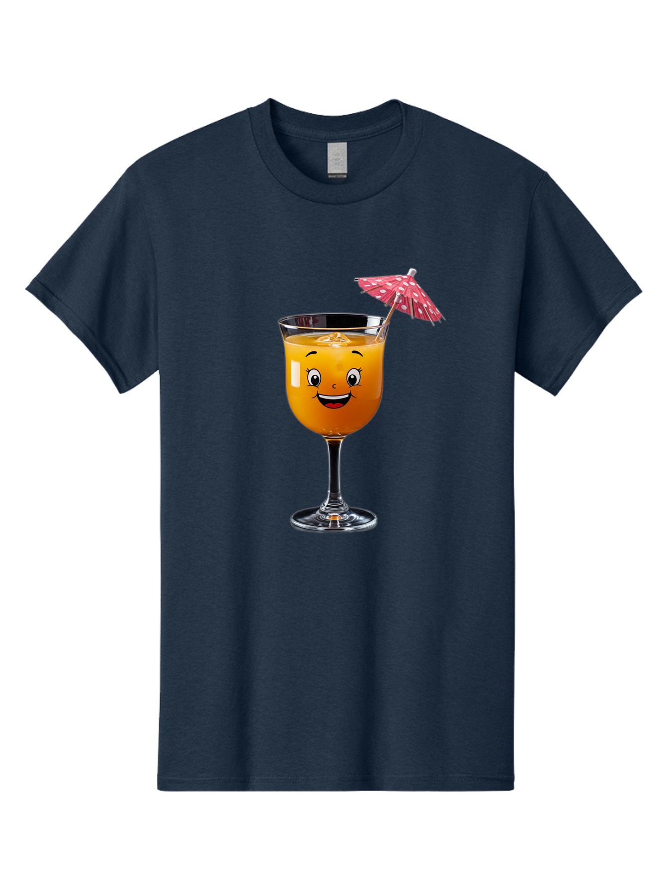 Cocktail-Glass Men'S Graphic Tee, 100% Cotton, Comfortable Casual Summer Wear, Machine Washable, Smiling Cocktail, Orange Drink, Cartoon Character, Summer Vibes, Refreshing Beverage, Cocktail Umbrella, Happy Face, Glassware, Party Atmosphere Bac872