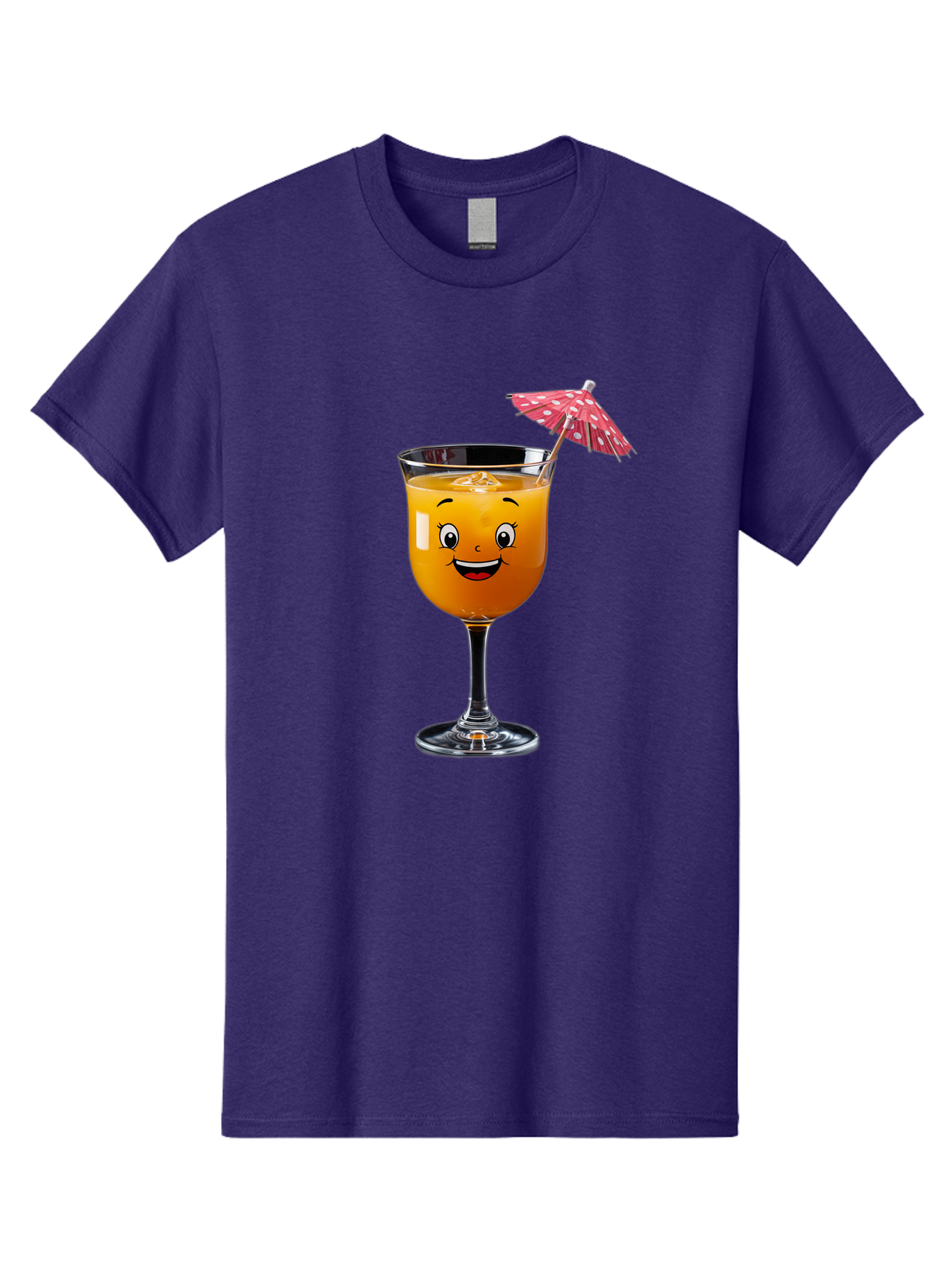 Cocktail-Glass Men'S Graphic Tee, 100% Cotton, Comfortable Casual Summer Wear, Machine Washable, Smiling Cocktail, Orange Drink, Cartoon Character, Summer Vibes, Refreshing Beverage, Cocktail Umbrella, Happy Face, Glassware, Party Atmosphere Bac872