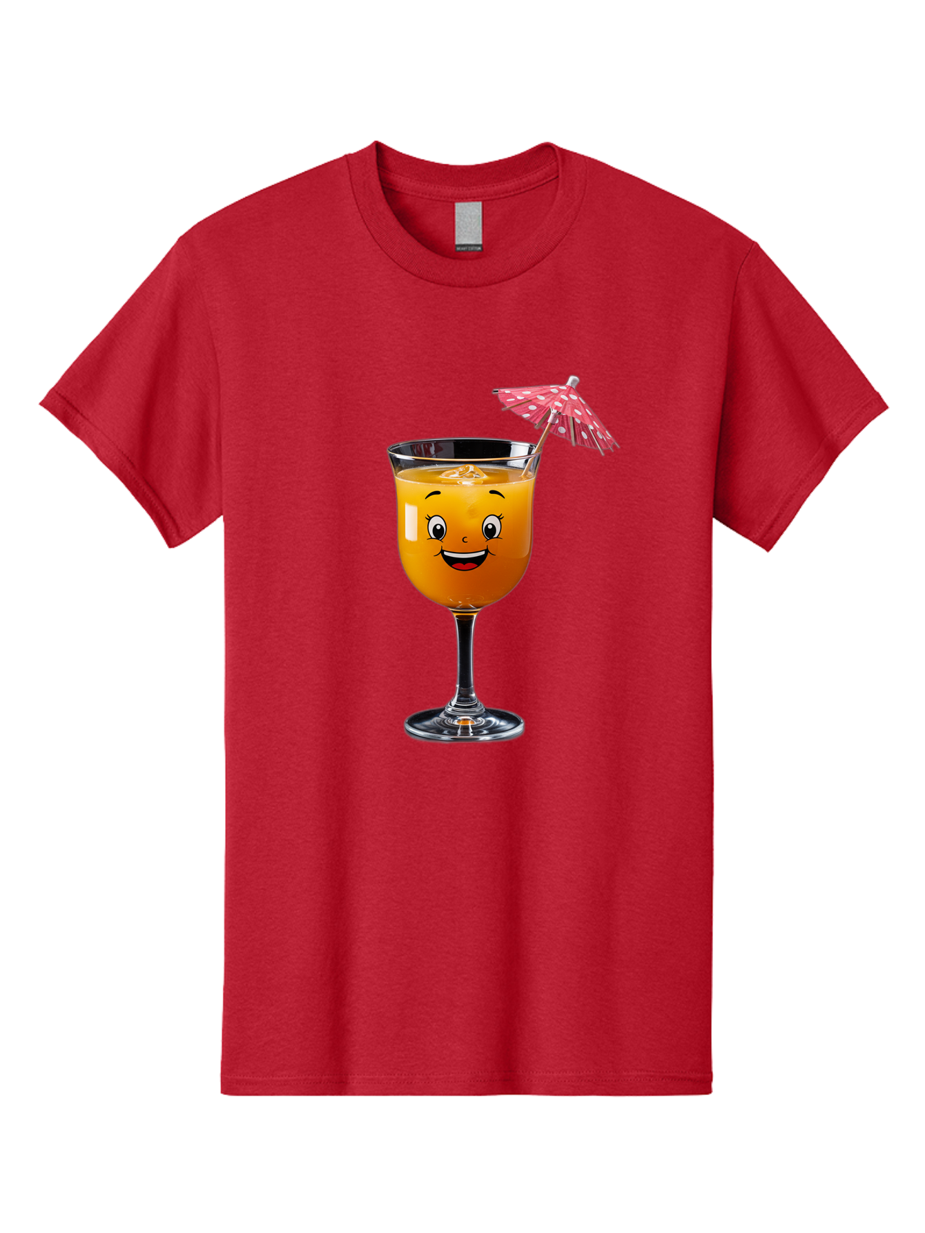 Cocktail-Glass Men'S Graphic Tee, 100% Cotton, Comfortable Casual Summer Wear, Machine Washable, Smiling Cocktail, Orange Drink, Cartoon Character, Summer Vibes, Refreshing Beverage, Cocktail Umbrella, Happy Face, Glassware, Party Atmosphere Bac872